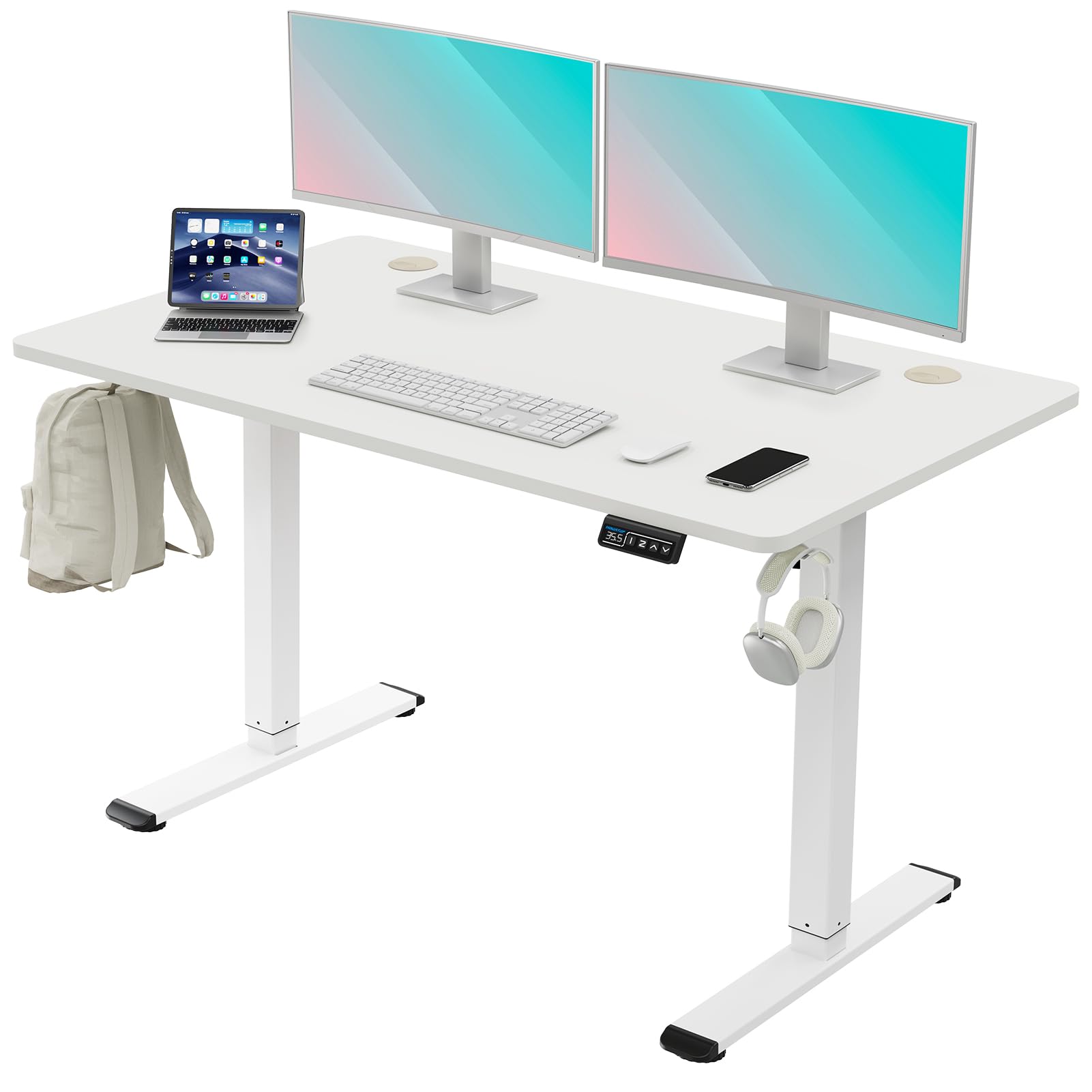 MOUNTUP 48 x 24 Inches Electric Standing Desk - Height Adjustable, Quick Assembly, Memory Controller, Ergonomic Design (White) - Perfect for Home Office, Gaming Setup & Workspace