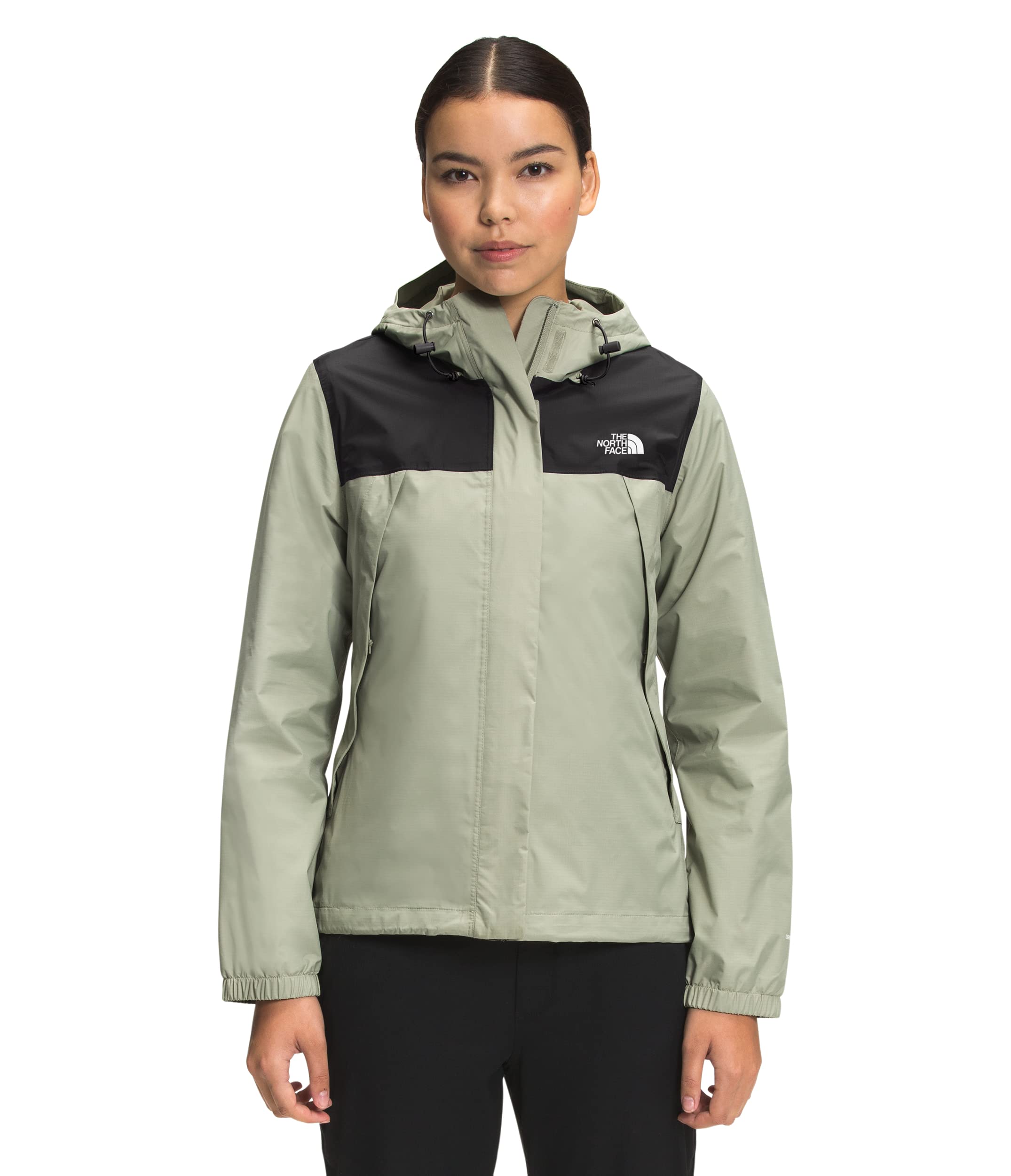 THE NORTH FACE Women's Waterproof Antora Jacket - Windproof Winter Coat with Hood (Standard & Plus Size, TNF Black/Tea Green, XX-Large) - Perfect for Hiking, Skiing & Outdoor Adventures