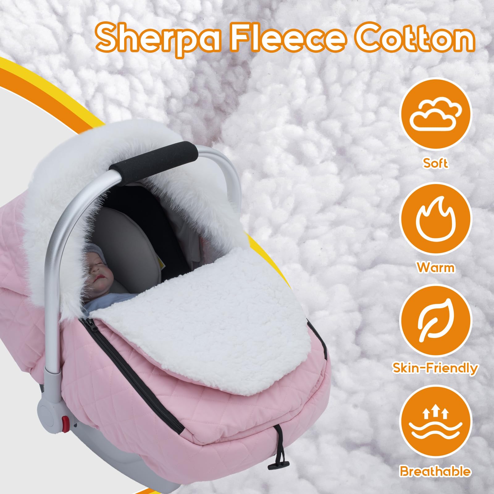 **Winter Baby Car Seat Cover - Sherpa Lined Infant Car Seat Protector for Cold Wind & Snow - Spacious Warm & Snug Canopy Cover for Boys & Girls (Pink) - Perfect for Strollers, Travel & Outdoor Adventures**