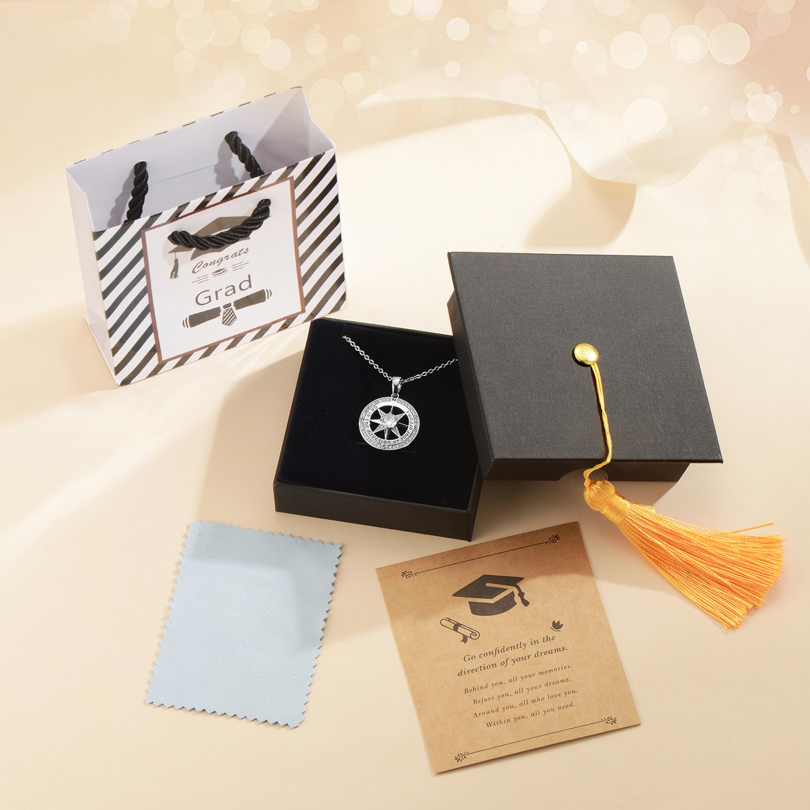 Graduation Gifts for Women - 18K Gold Filled 925 Sterling Silver Inspirational Compass Necklace Jewelry for High School & College Graduates - Perfect Gift for Friends & Daughters with Congrats Grad Box & Gift Card - Ideal for Commencement Ceremonies, Graduation Parties & Special Occasions