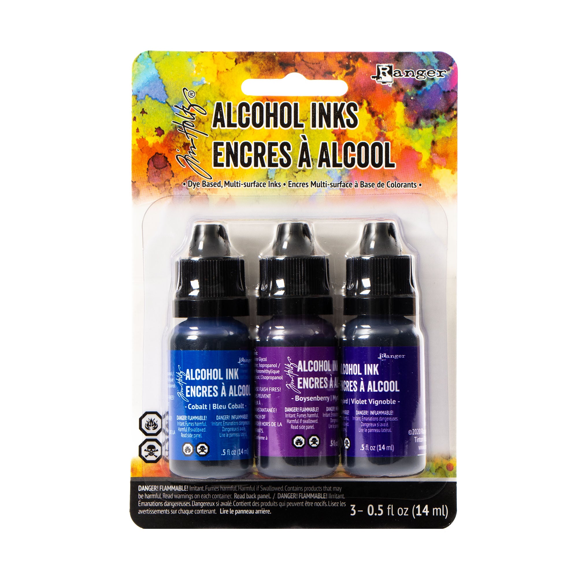 3 Pack Alcohol Inks Set - Vibrant Indigo & Violet Spectrum Colors for DIY Crafts, Resin Art, and Mixed Media Projects