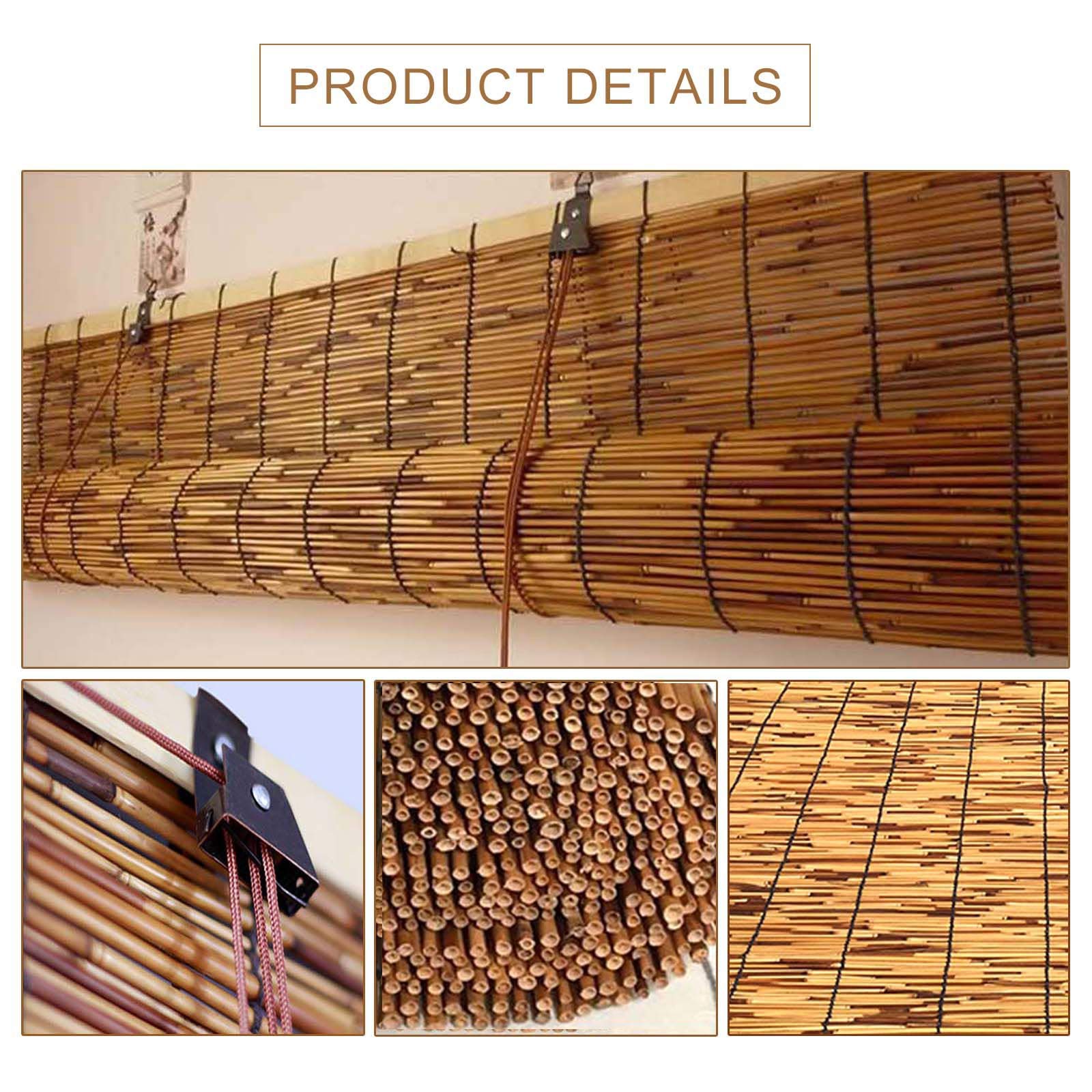 Bamboo Roller Blinds - Reed Roll Up Shades for Pergola & Outdoor Sun Protection - 59x87in (150x220cm) Waterproof & Heat Insulating Roman Straw Curtain - No Drilling Required - Perfect for Patio, Balcony, and Garden Shade