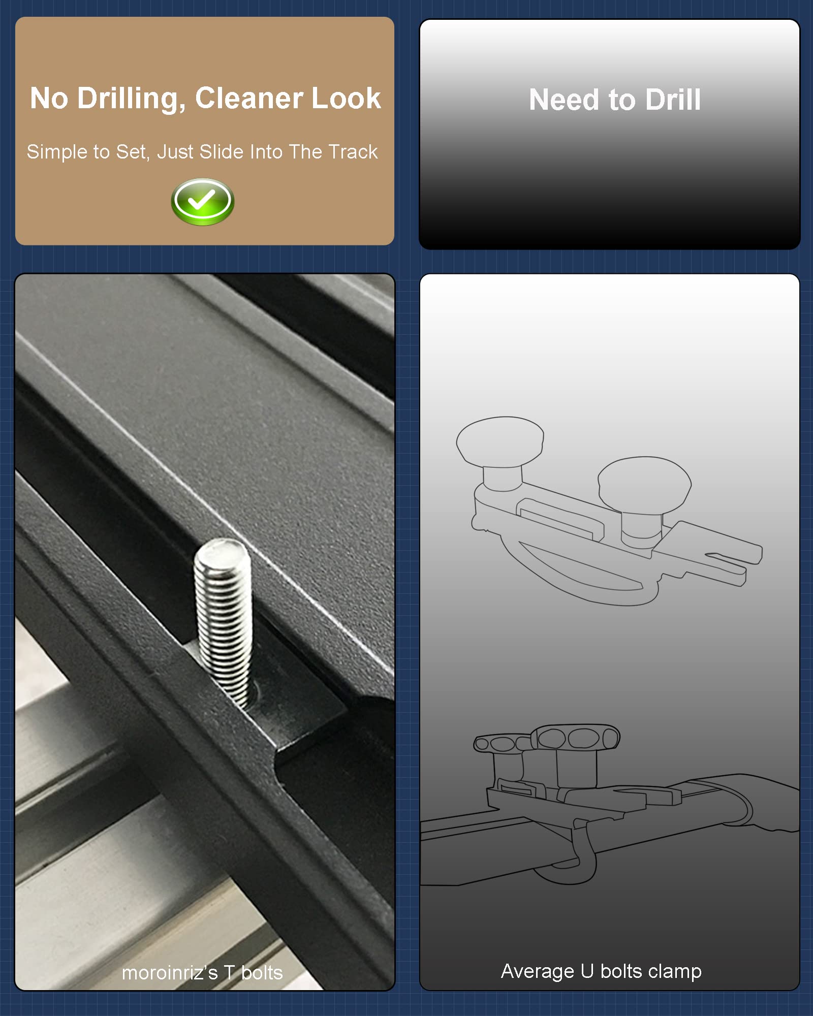 Stainless T Slot Bolts for Roof Racks - Secure Bike/Ski/Kayak Racks & Solar Panels