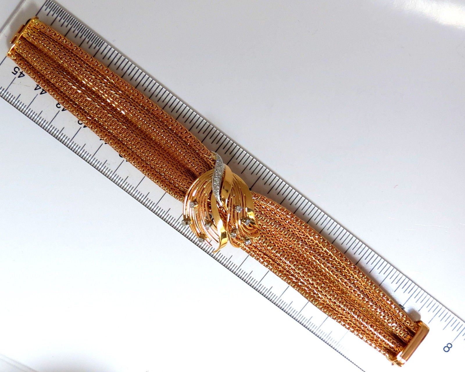 Vintage Argentina Republic 18kt Gold Flex Mesh Tubular Bracelet with 0.50ct Diamonds - Elegant Jewelry for Women, Perfect for Parties, Weddings & Special Occasions