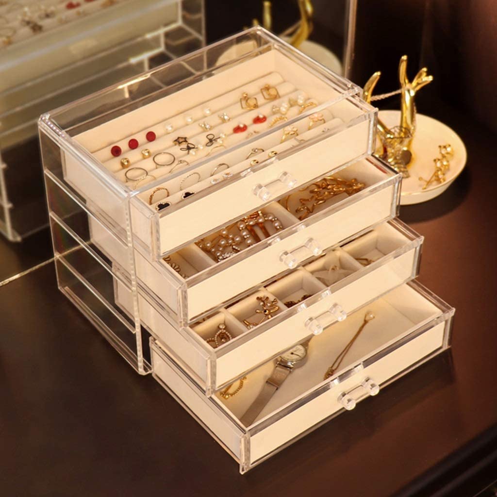 4-Layer Transparent Jewelry Organizer Box - Large Capacity Jewelry Storage & Display Case for Necklaces, Rings, Earrings - Perfect for Home, Travel, and Gift Packaging (Color: A)