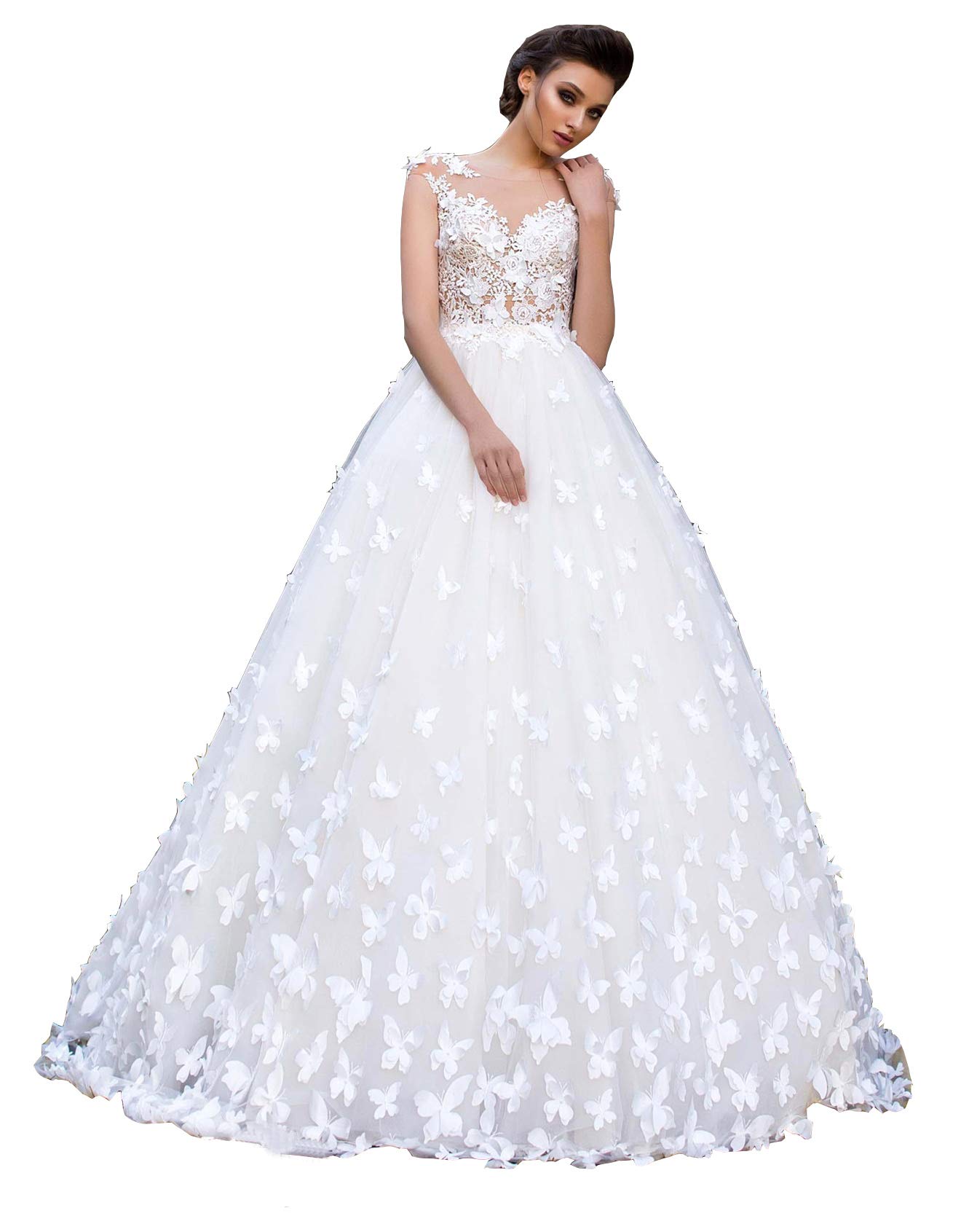 Elegant Tulle Wedding Dress Ball Gown A-line Bridal Gown with Butterfly Details - Perfect for Brides, Formal Events & Romantic Weddings