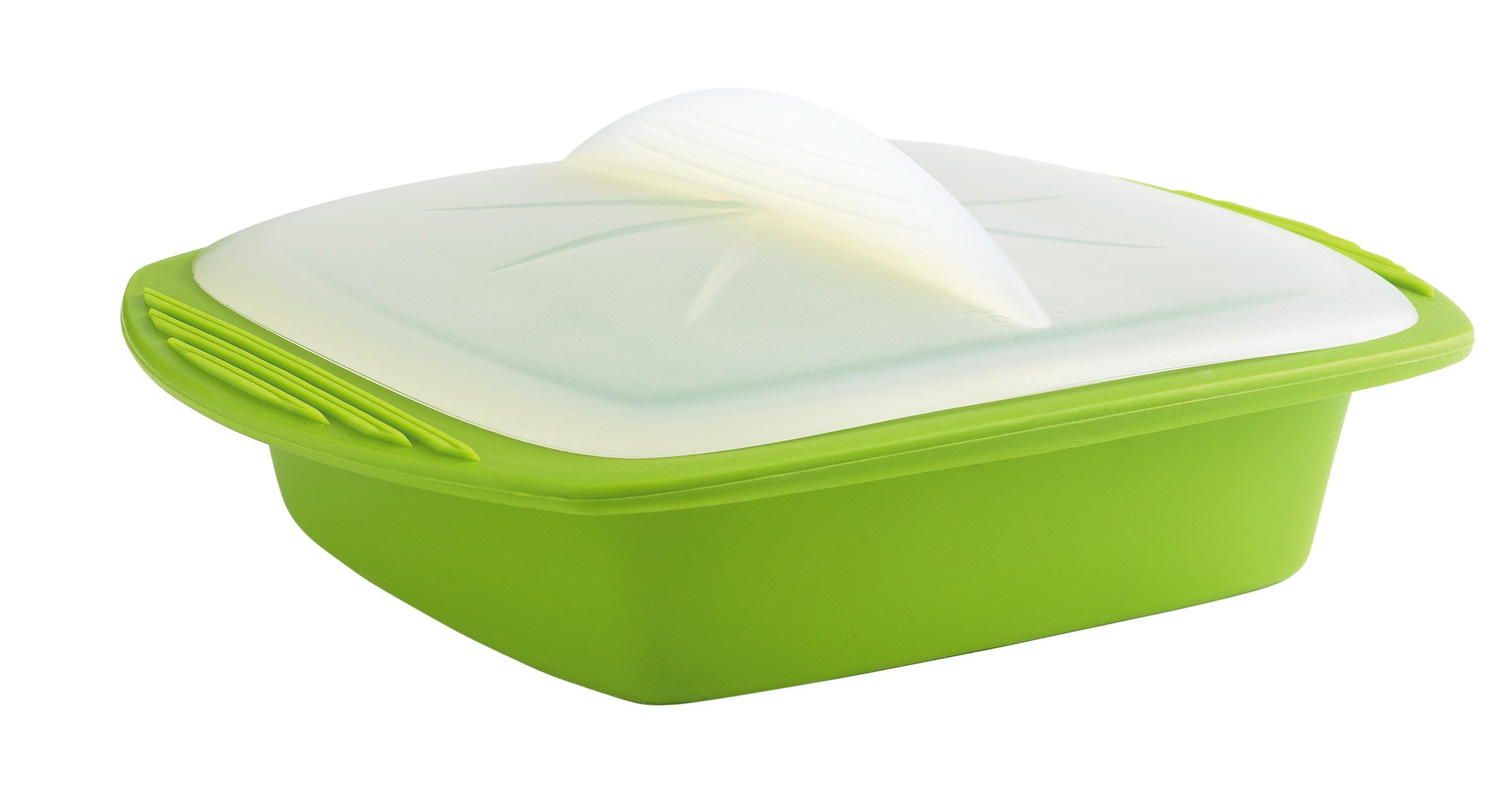 Mastrad 27oz Silicone Microwave and Oven Safe Cooker - Heat Resistant Up to 430°F - Rapid Cooking Container for Meal Prep, Leftovers & Baking - Green