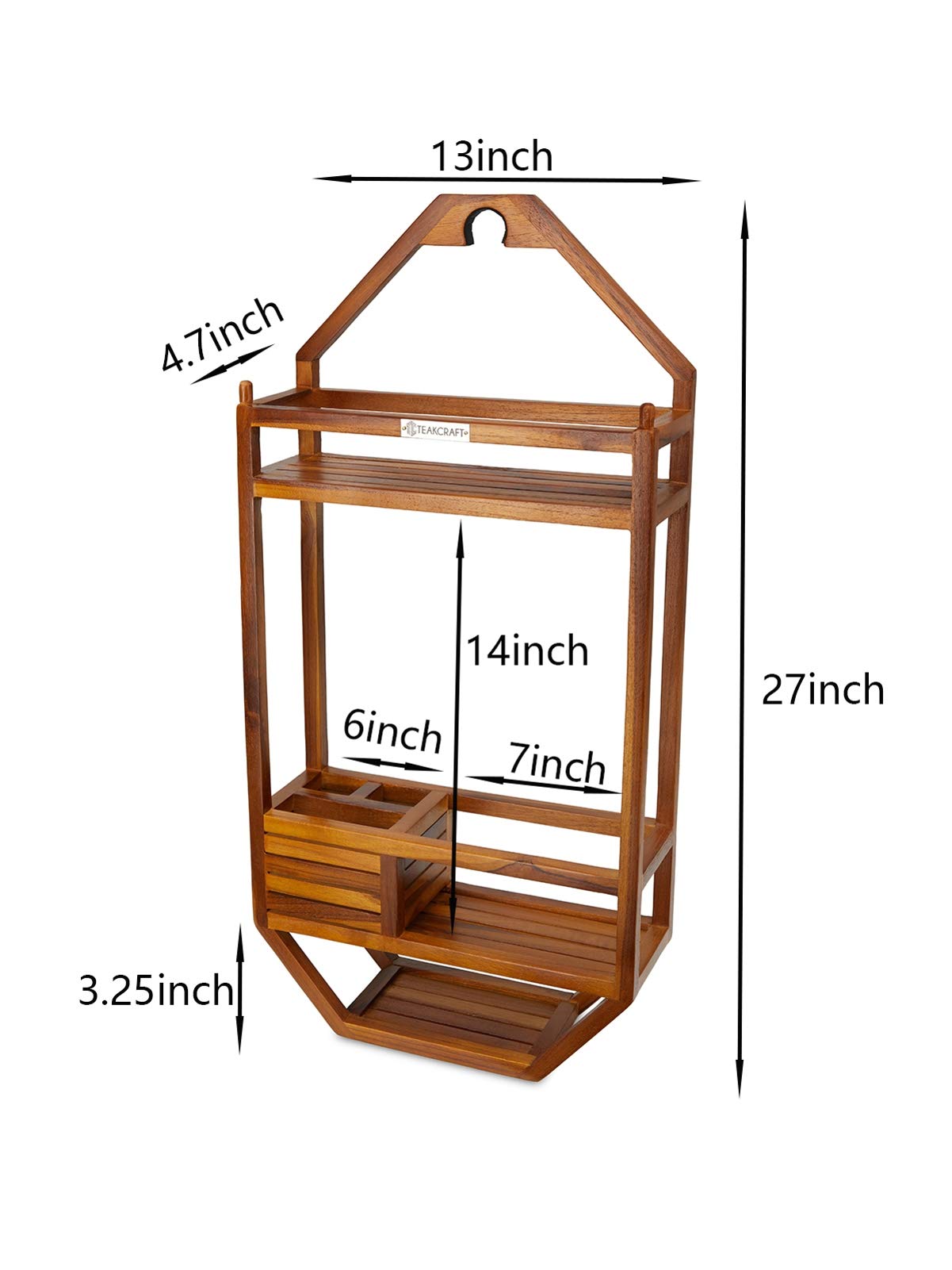Premium Teak Shower Caddy - 3-Tier Waterproof Bathroom Organizer with Non-Slip Hooks for Shampoo, Soap & Accessories - Perfect for Indoor/Outdoor Showers, Spas & Pool Areas