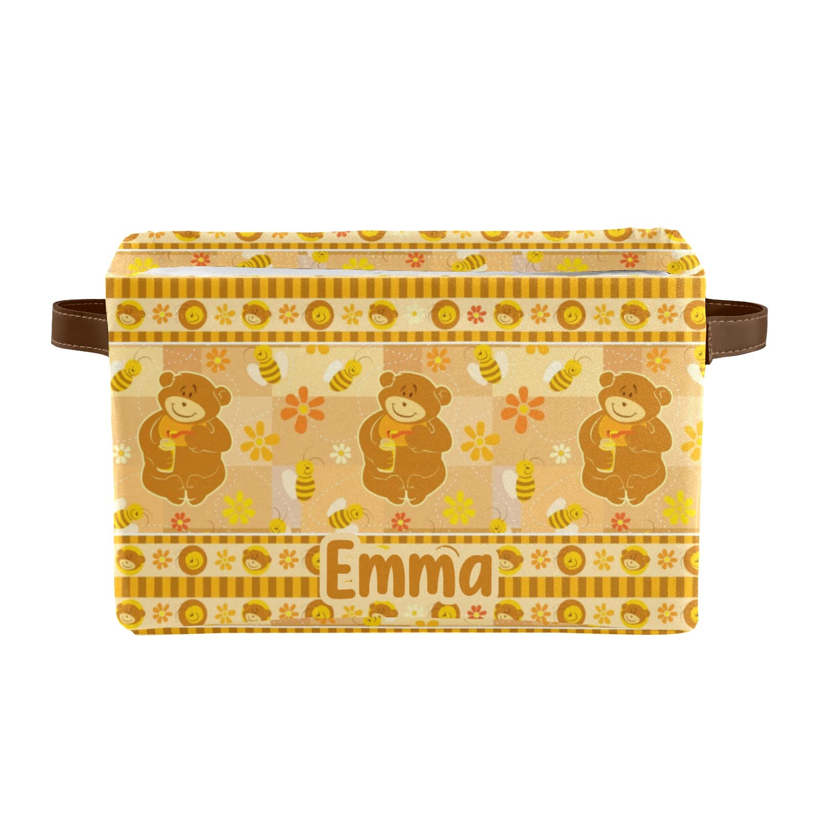 Personalized Honey Bear Storage Baskets with Handles - Large Decorative Organizing Bins for Shelves, Closet, Bathroom & Nursery (4-Pack) - Perfect for Home Organization & Kids Room Decor