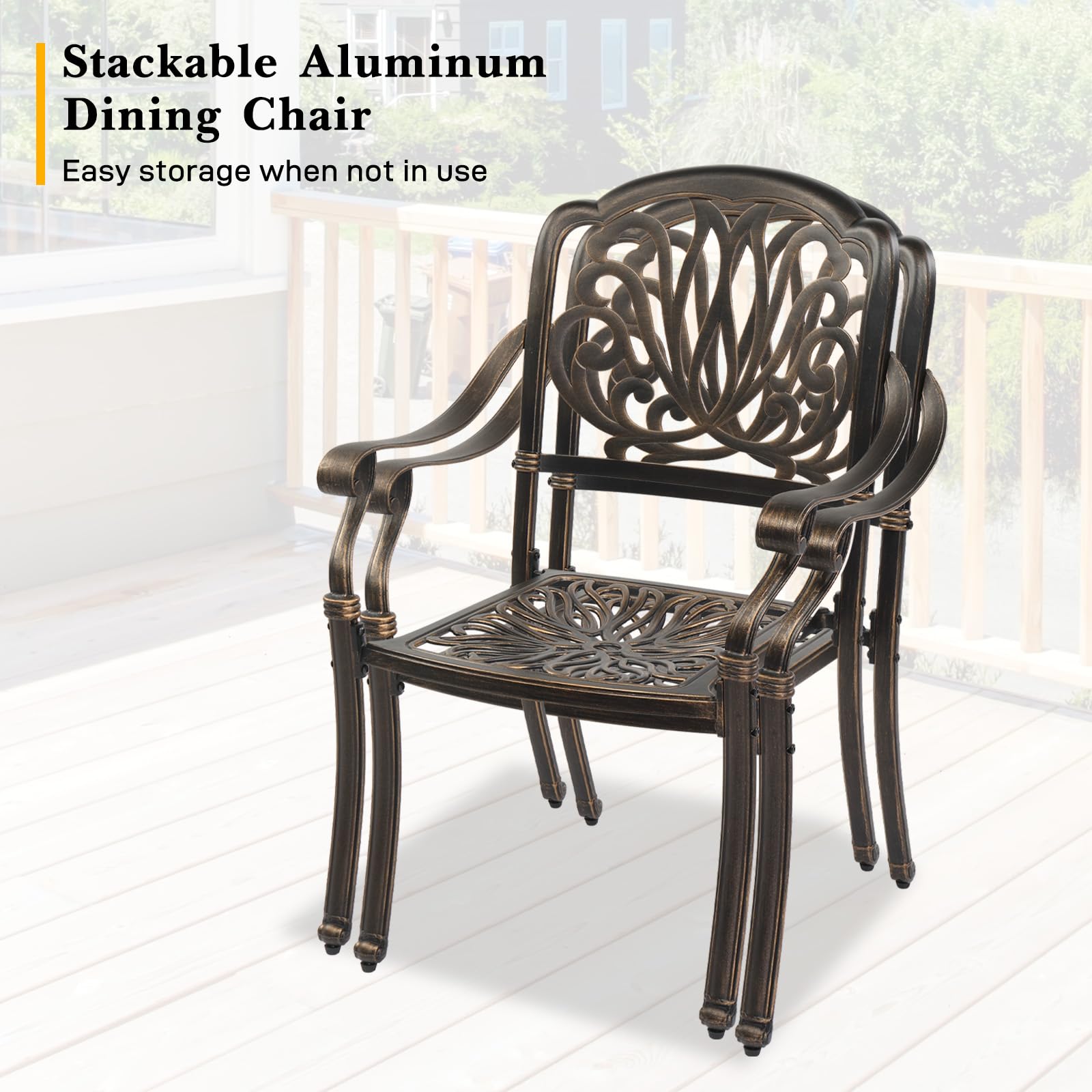 VINGLI 2-Piece Aluminum Outdoor Dining Chairs Set - Patio Furniture with Cushions for Backyard, Poolside, Balcony, Garden - Bronze Cast Aluminum Chairs for Relaxing & Entertaining Guests