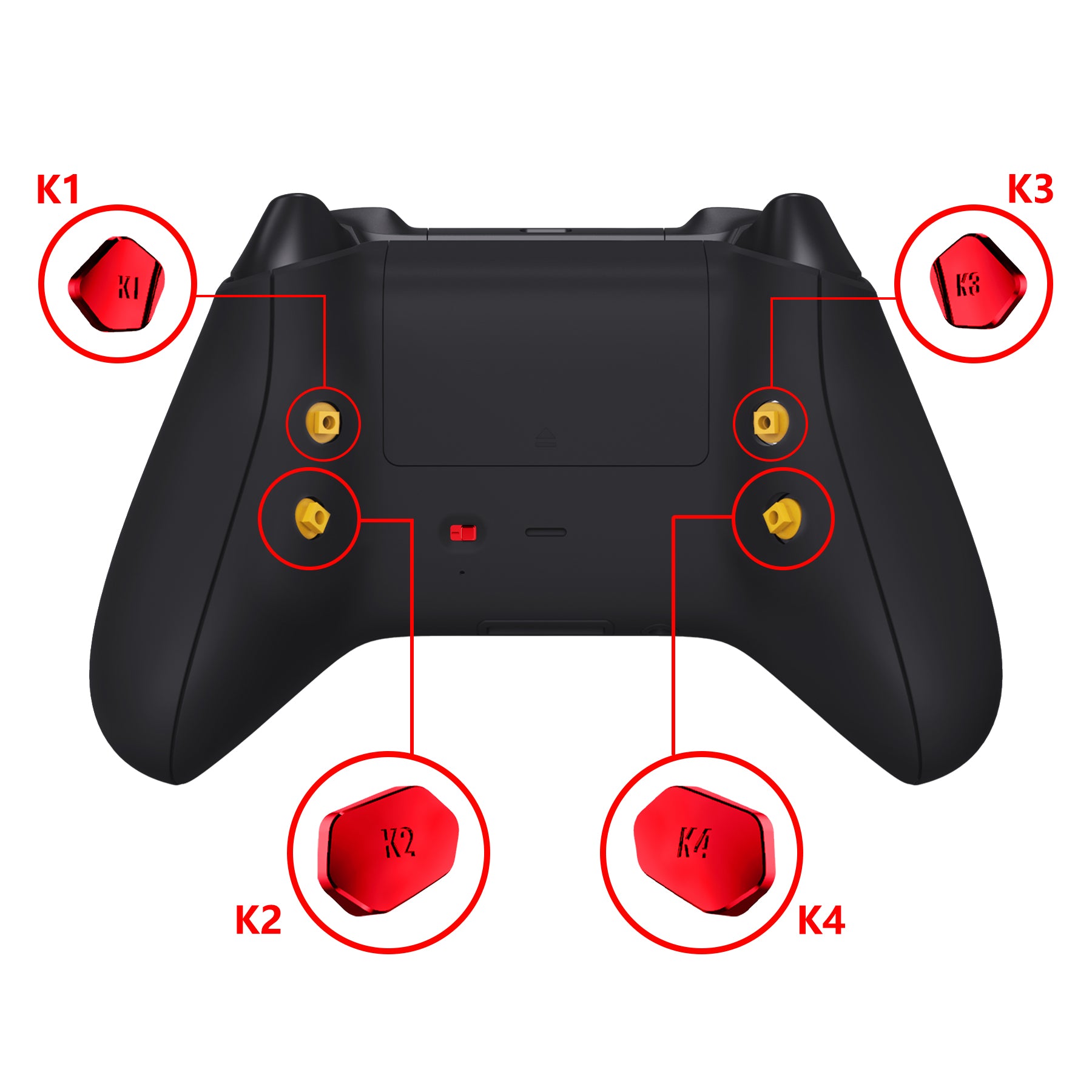 eXtremeRate Chrome Red Replacement Back Buttons & Toggle Switch for Xbox Series X/S Controller - K1 K2 K3 K4 Paddles | Remappable Gaming Accessories (DX3D4003) | Perfect for Competitive Gaming & Custom Controller Setup