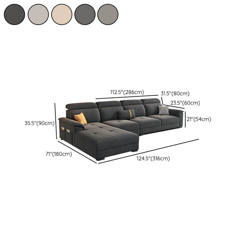 L-Shaped Left-Facing Pine Wood Reclining Sofa with Adjustable Headrest & Hidden Support - Perfect for Living Rooms, Home Theaters, and Family Lounging Spaces