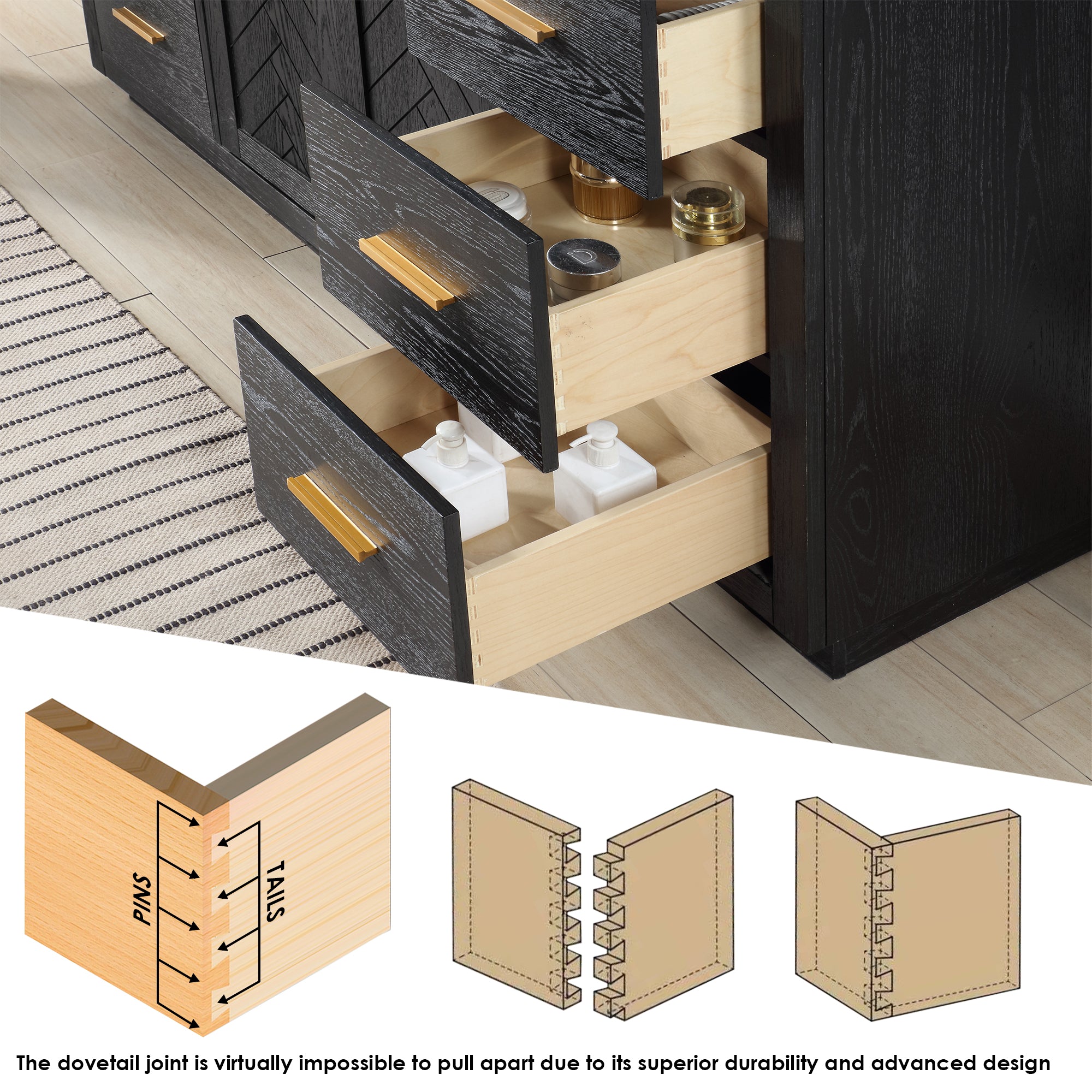 Gazsi 60 Inch Single Bathroom Vanity Set with White Engineered Stone Countertop & Soft-Close Drawers - Modern Farmhouse Sink Cabinet for Powder Room, Guest Bath or Master Bathroom Remodel