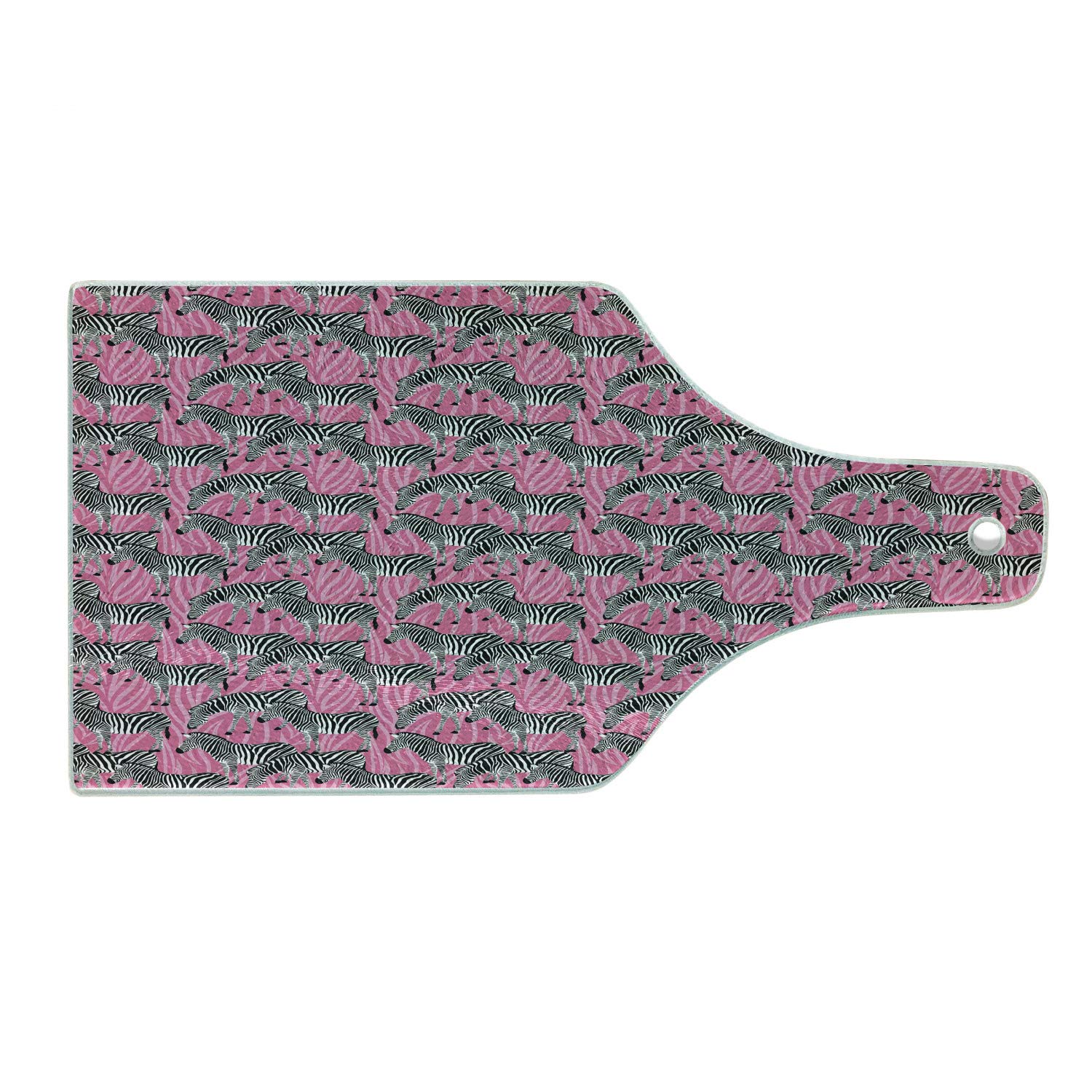 Ambesonne Pink Zebra Pattern Glass Cutting Board - Wild Animal Hippie Style Decorative Serving Board with Tropical Pastel Tones - Wine Bottle Shaped Tempered Glass for Kitchen, Charcuterie & Party Serving