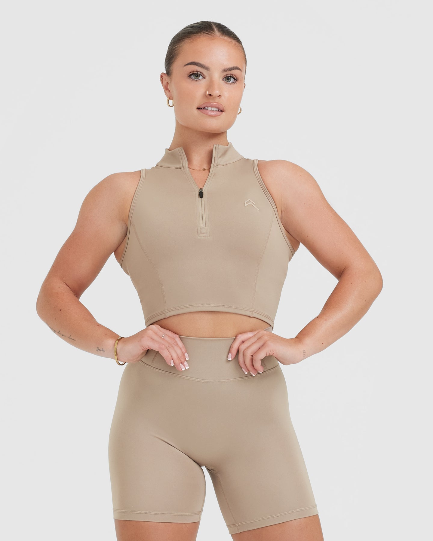 Timeless Half Zip Crop Tank Top for Women - Soft & Stretchy Sandstone Workout Shirt | Gym, Yoga & Running Essentials