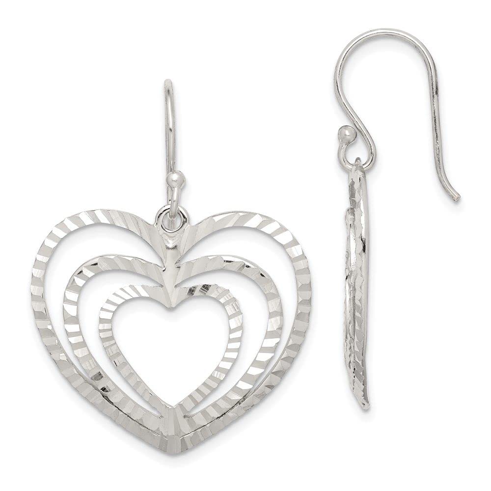 925 Sterling Silver Shiny-Cut Heart Dangle Earrings for Women - Elegant Valentine's Day Gift, Anniversary Jewelry & Everyday Wear