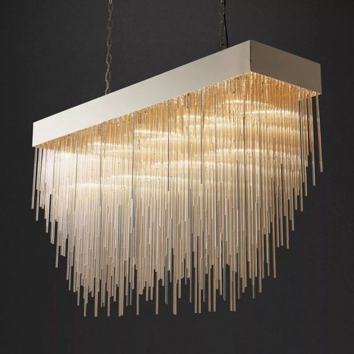 Cassie 54-Inch Rectangular Chandelier - Modern Crystal Ceiling Light Fixture for Dining Room, Living Room & Bedroom Lighting