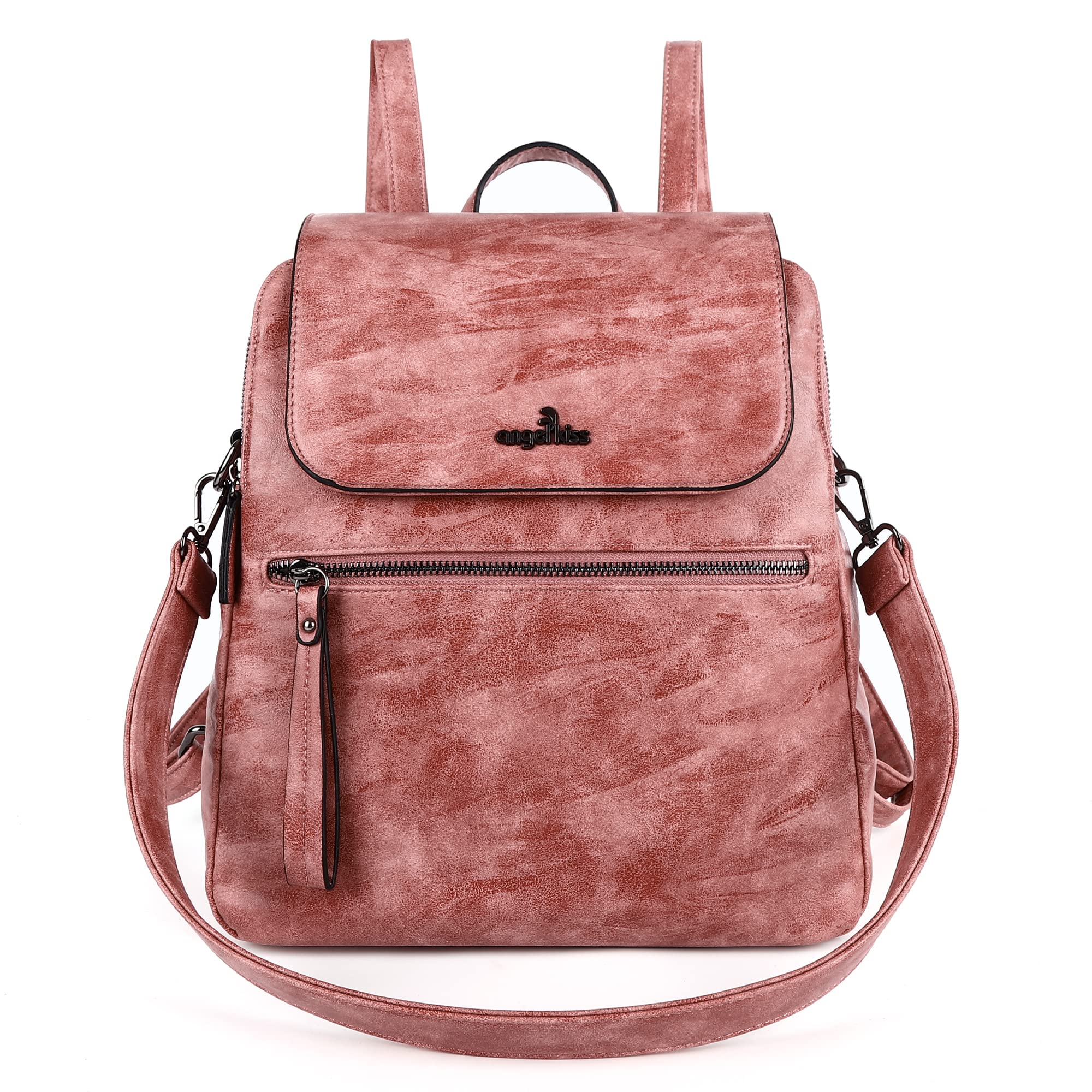 Angel Kiss Women's Vegan Leather Backpack Purse - Stylish Magnetic Flap Shoulder Bag with Zipper for Casual Outings, Travel & Daily Use