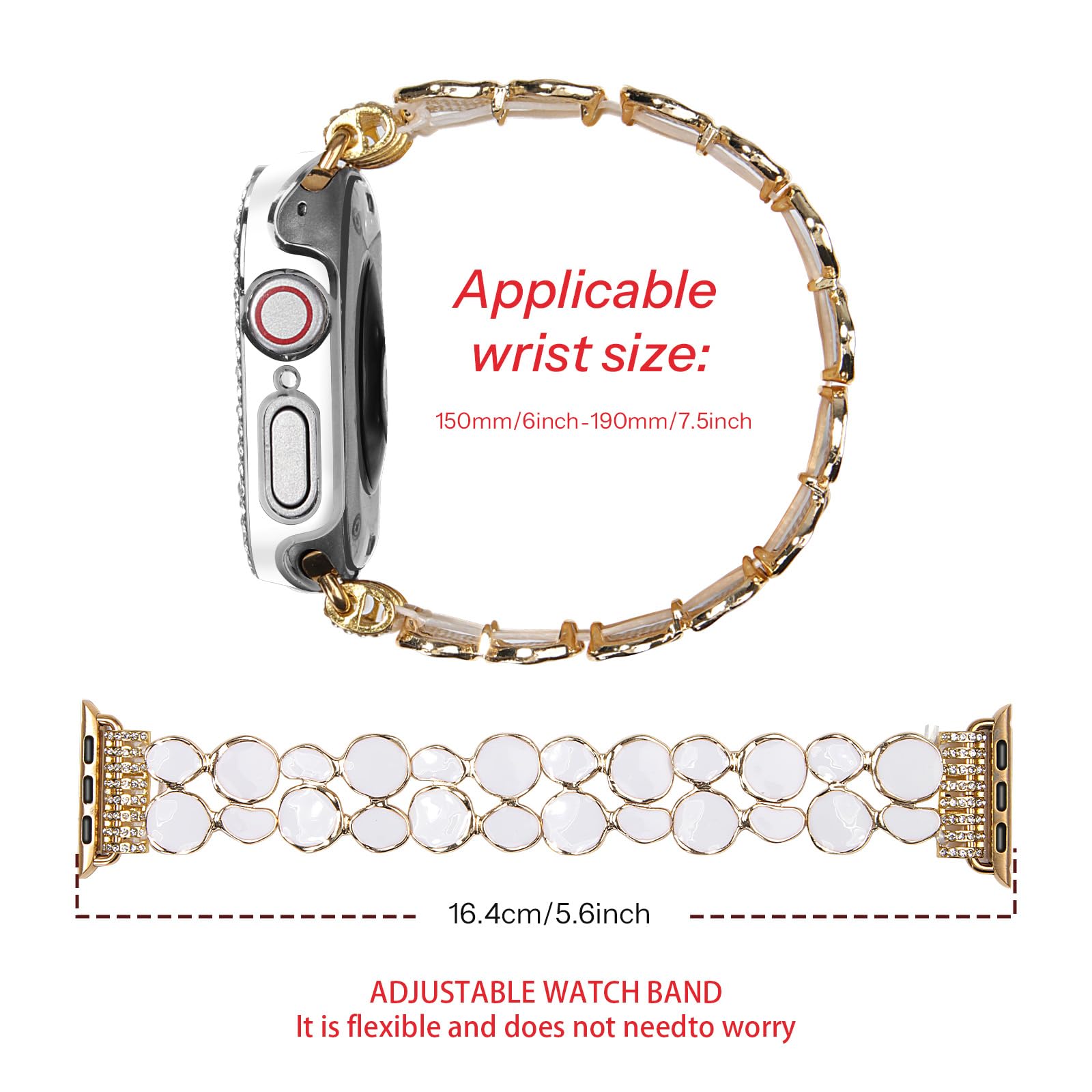 VIQIV Bling Apple Watch Band for Women - Stainless Steel Metal Stretch Bracelet Compatible with 38mm/40mm/41mm/42mm/44mm/45mm (Series 9/8/7/6/5/4/3/2/1/SE) - Elegant Dressy Wristband for Daily Wear & Special Occasions