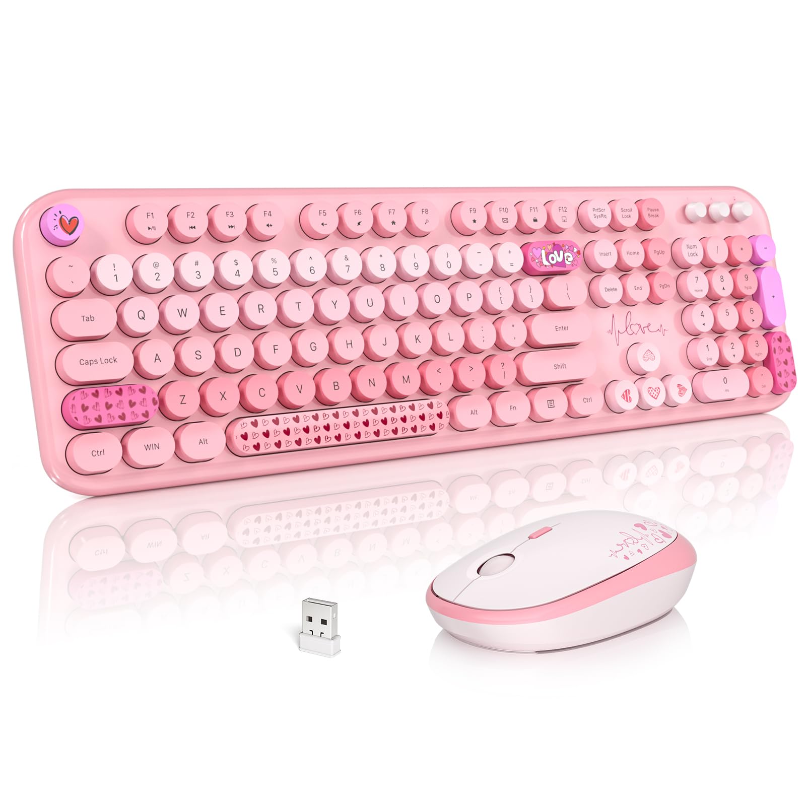 MOFII Wireless Keyboard Mouse Combo - Retro Typewriter Style for PC Laptop (Pink) - Perfect for Office & Home Use