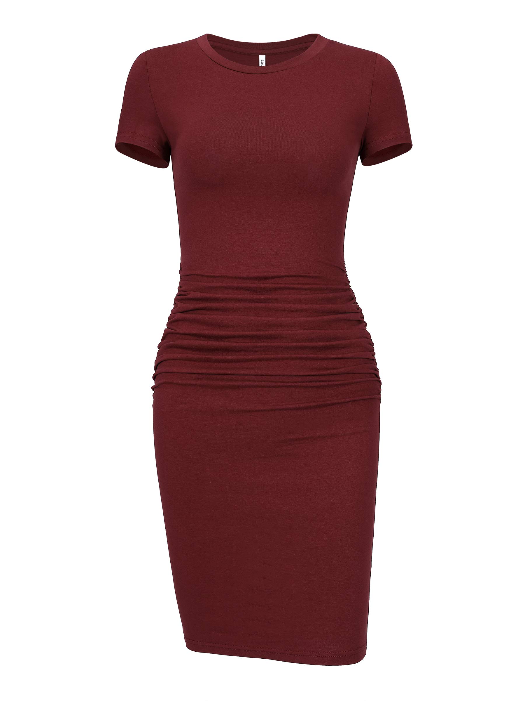 Laughido Women's Short Sleeve Ruched Bodycon Sundress - Knee Length T-Shirt Dress for Summer 2025 | Trendy Casual Outfit for Beach, Party & Daily Wear