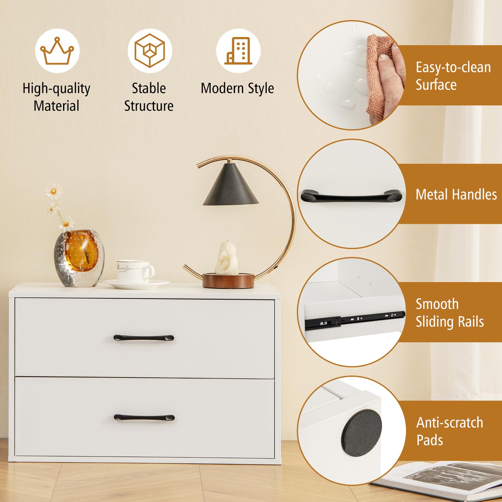 Giantex 2-Drawer Stackable Dresser Organizer with Handles - Horizontal Storage Cube for Bedroom, Living Room, Office & Closet - White (Perfect for Small Spaces & Home Organization)