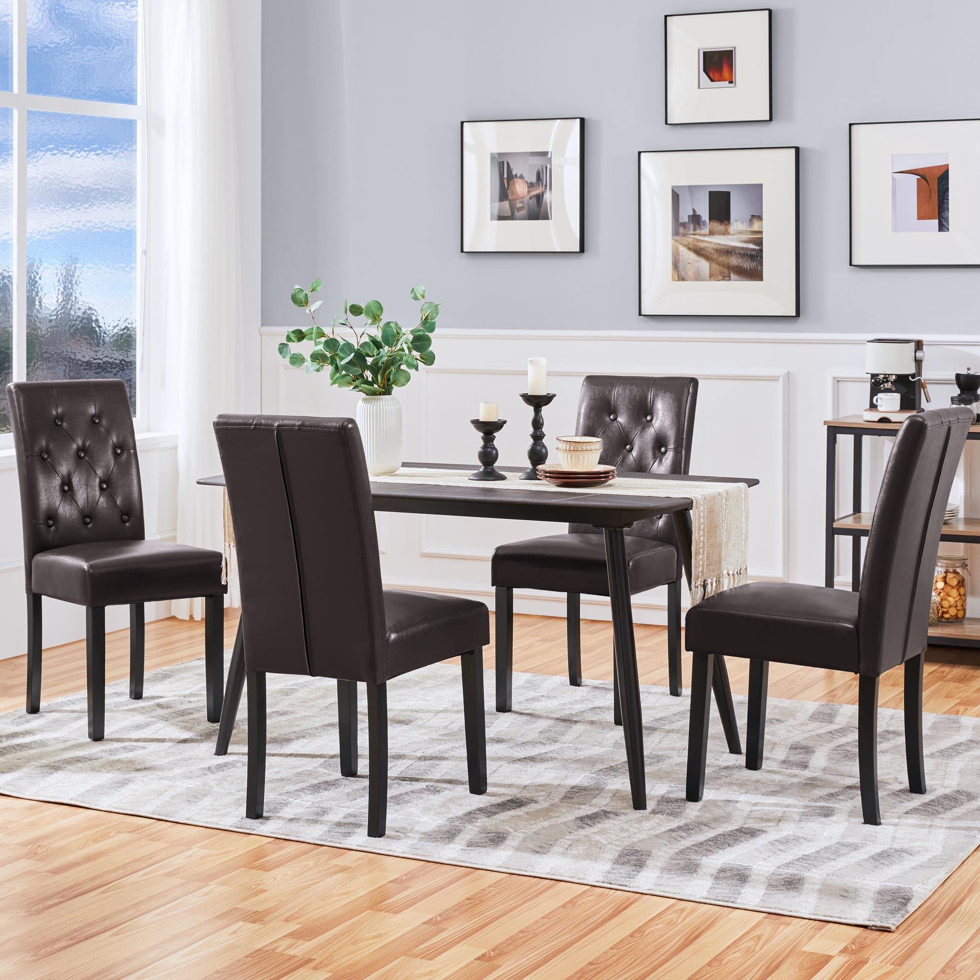 Yaheetech 4-Piece Modern Dining Chair Set with Faux Leather Upholstery, Solid Wood Legs, and Button-Tufted Backrest for Kitchen, Dining Room, and Home Office Use
