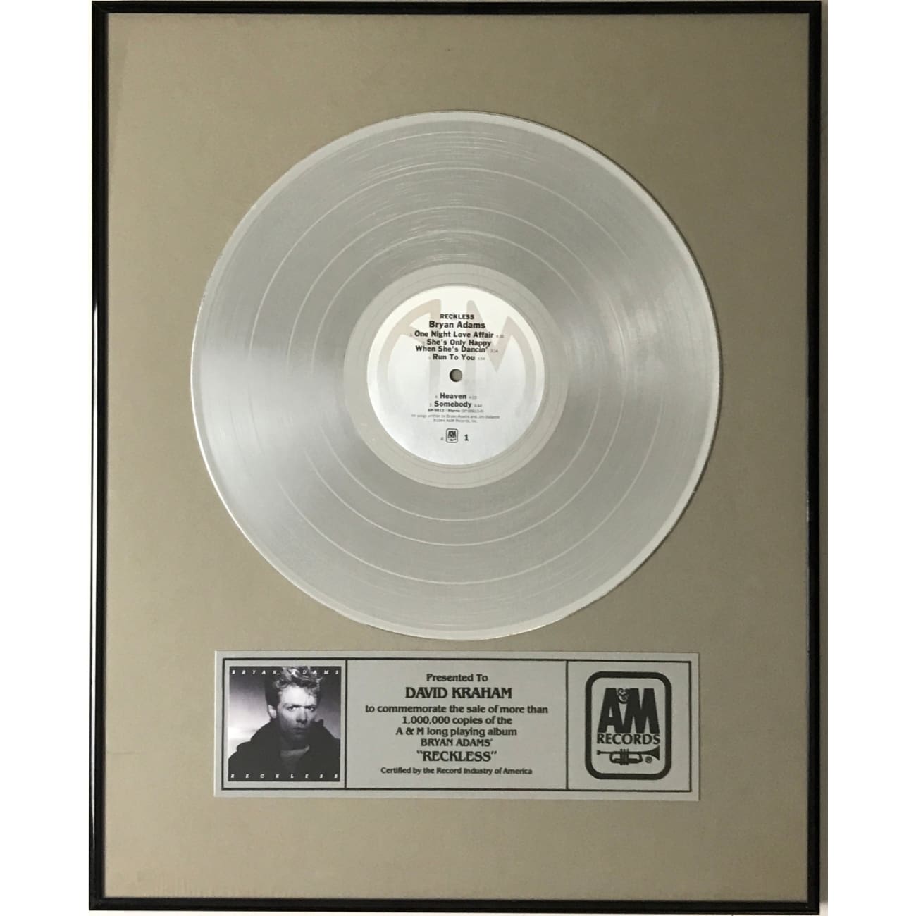 Bryan Adams Reckless Vinyl Record - A&M Records Award Winning Album | Perfect for Home Listening & Music Collectors