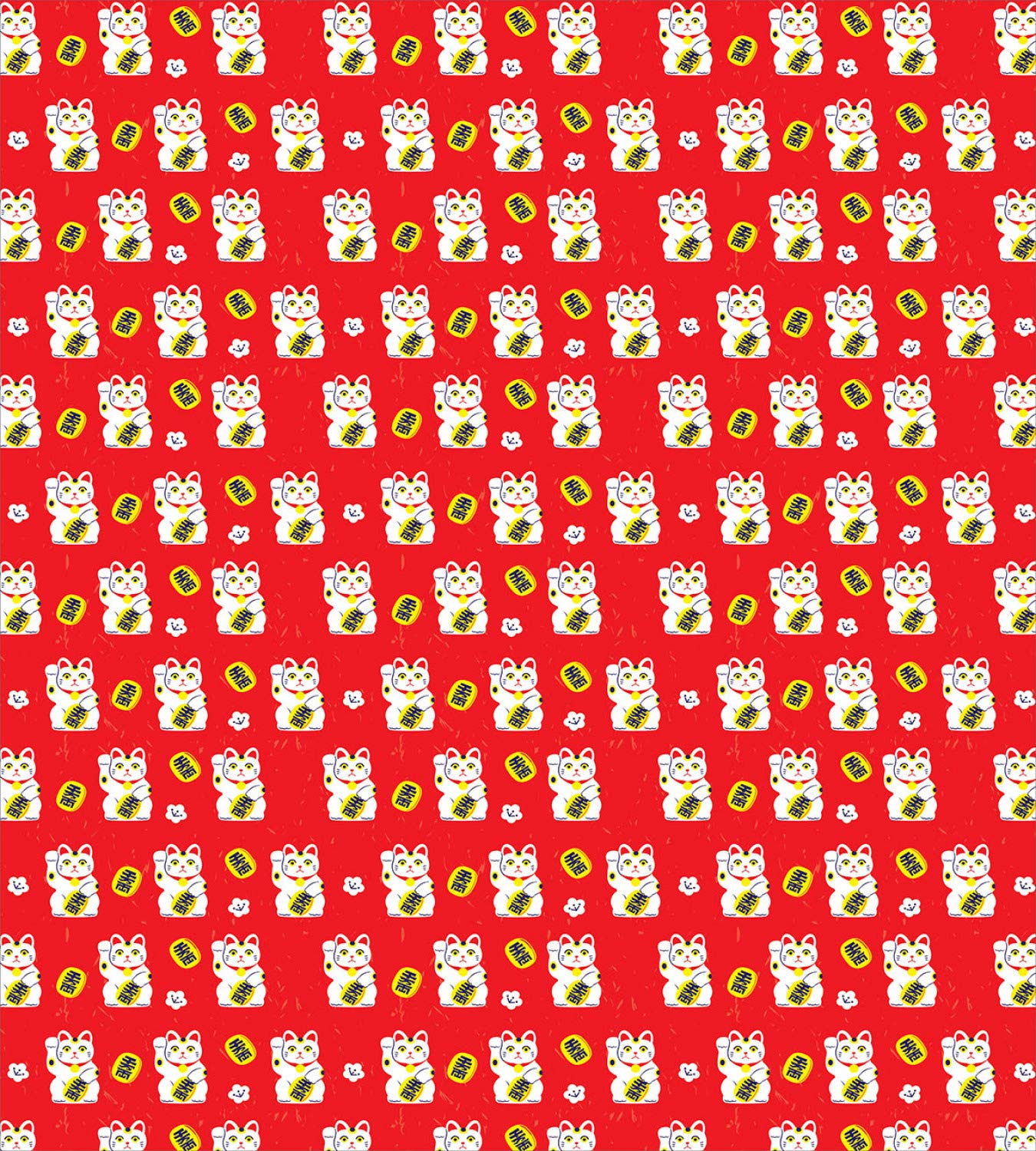 Ambesonne Japanese Cat Duvet Cover Set - Lucky Maneki Neko with Coins & Cat Doodles, 3-Piece King Size Bedding Set (Duvet Cover + 2 Pillow Shams) in Vermilion Yellow - Perfect for Asian-Themed Bedrooms, Lucky Charm Decor & Cat Lover Gifts