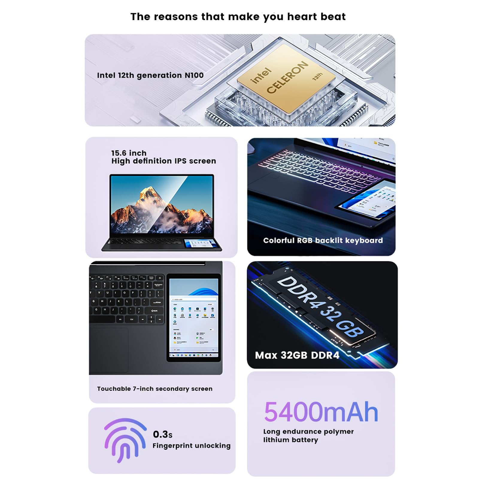 Tuofudun L10 12th Gen Intel N100 Dual Screen Laptop - 15.6