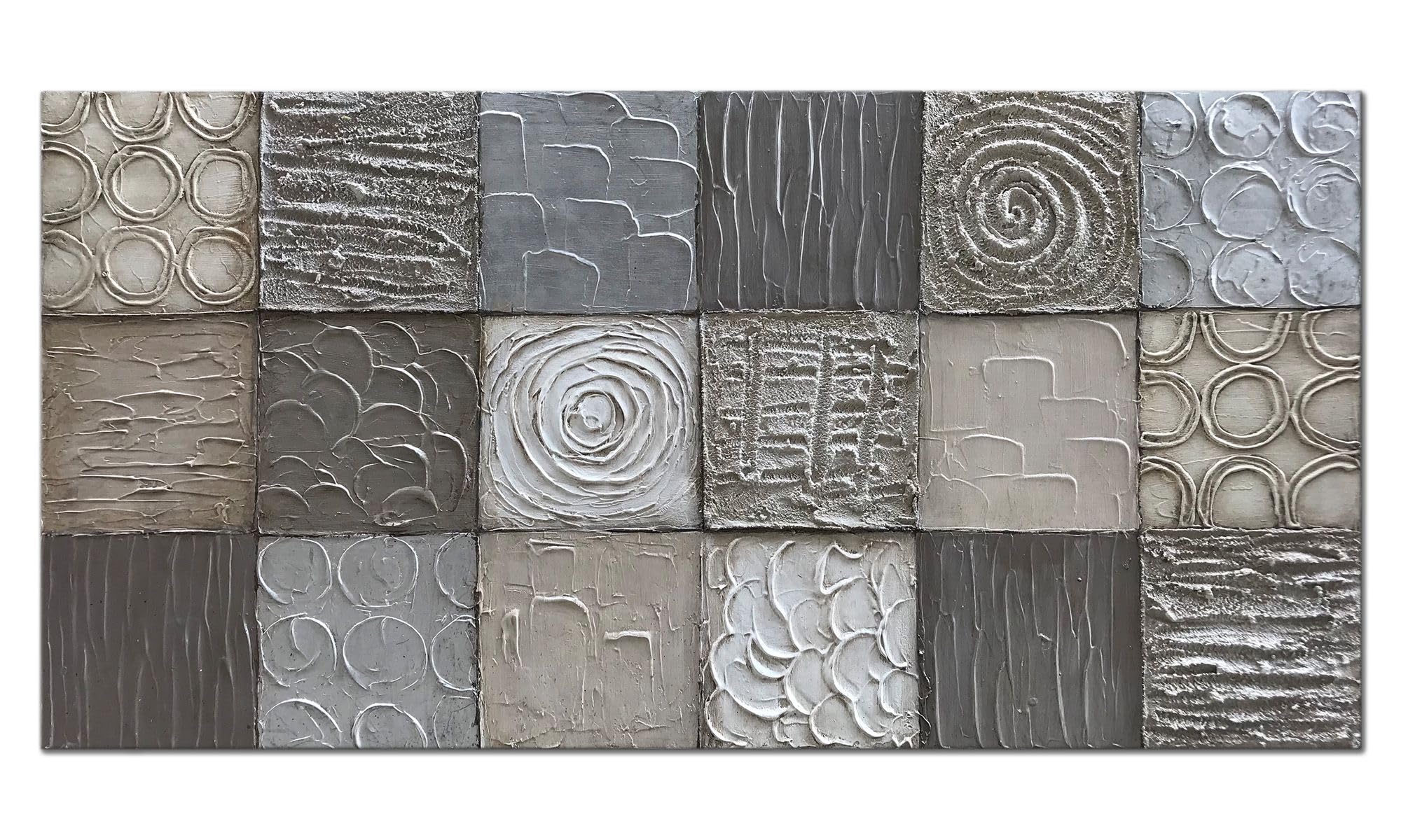 Alenoss 100% Handmade Abstract Metal Painting - Modern Textured Canvas Wall Art 48x24 Inches - Unique Thick Brushstroke Oil Painting in Grey - Vintage Style Home Decor for Living Room, Bedroom & Office
