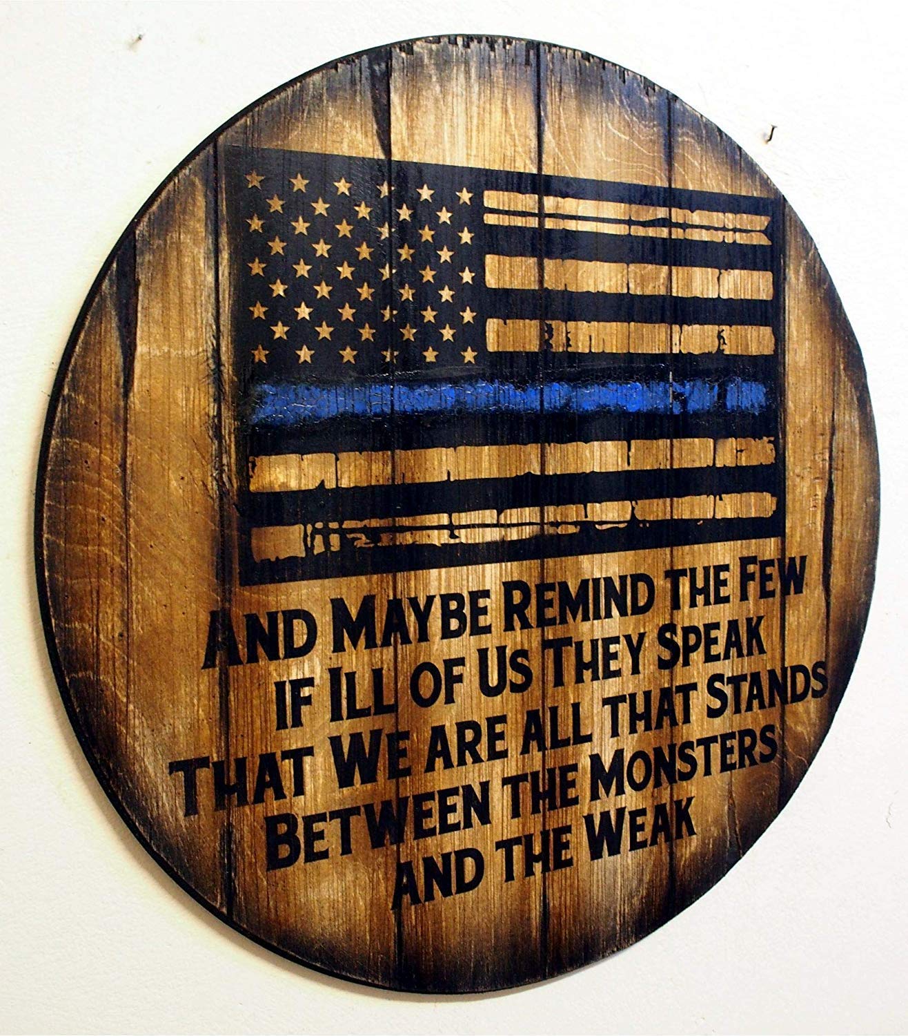 Thin Blue Red Green Yellow Gray Purple Line Personalized American Flag - Rustic Whiskey & Wine Barrel Decor - Home Bar & Man Cave Wall Art - Unique Personalized Gifts for Police, Firefighters, Military (Perfect for Patriotic Home Decor & Office Display)