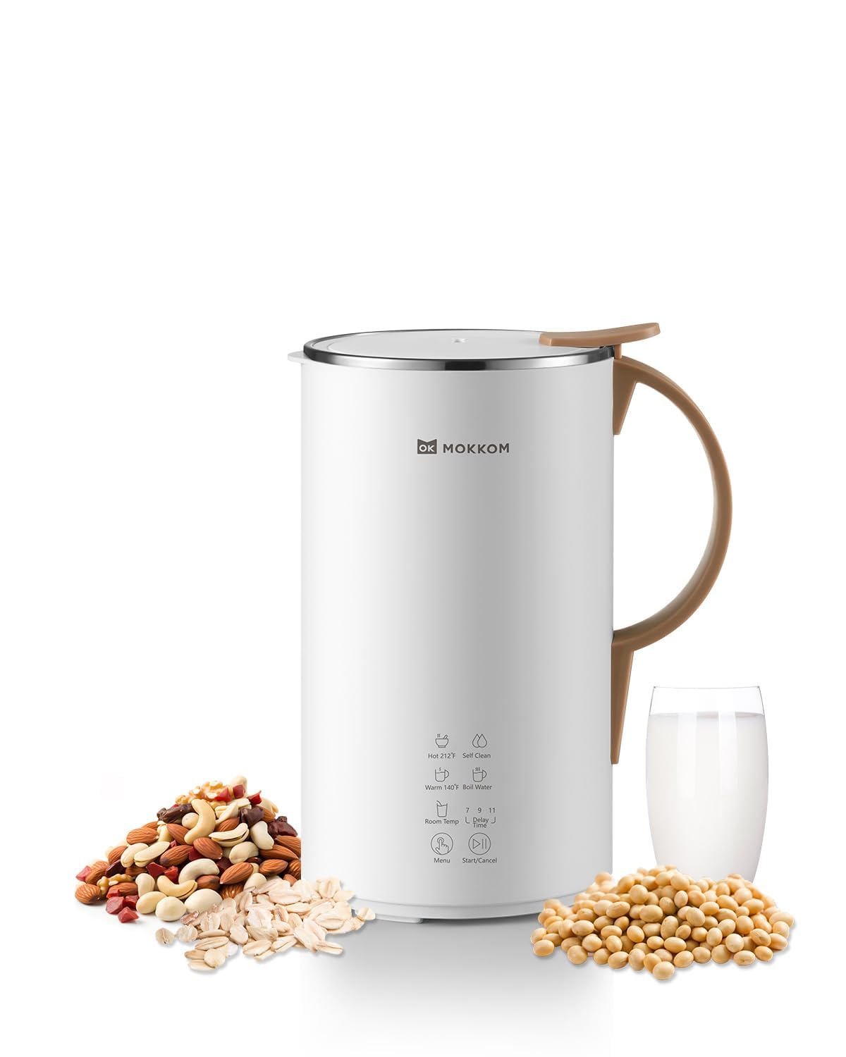 OK MOKKOM 20oz Automatic Nut Milk Maker - Homemade Almond, Oat, Coconut & Soy Milk Machine for Dairy-Free Beverages | Delay Start, Boil Water & Self-Clean | Perfect for Vegan, Keto & Healthy Lifestyles (White)