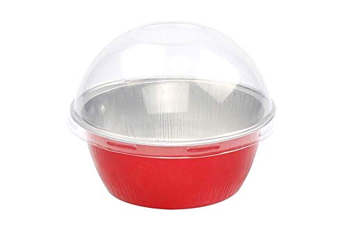 KitchenDance 4oz Disposable Colored Aluminum Baking Cups with High Dome Lids - 1000 Pack Red Foil Pans for Creme Brulee, Flan, Cupcakes - Perfect for Baking, Cooking, Meal Prep & Party Serving - Ideal for Home Kitchens, Bakeries & Catering Services