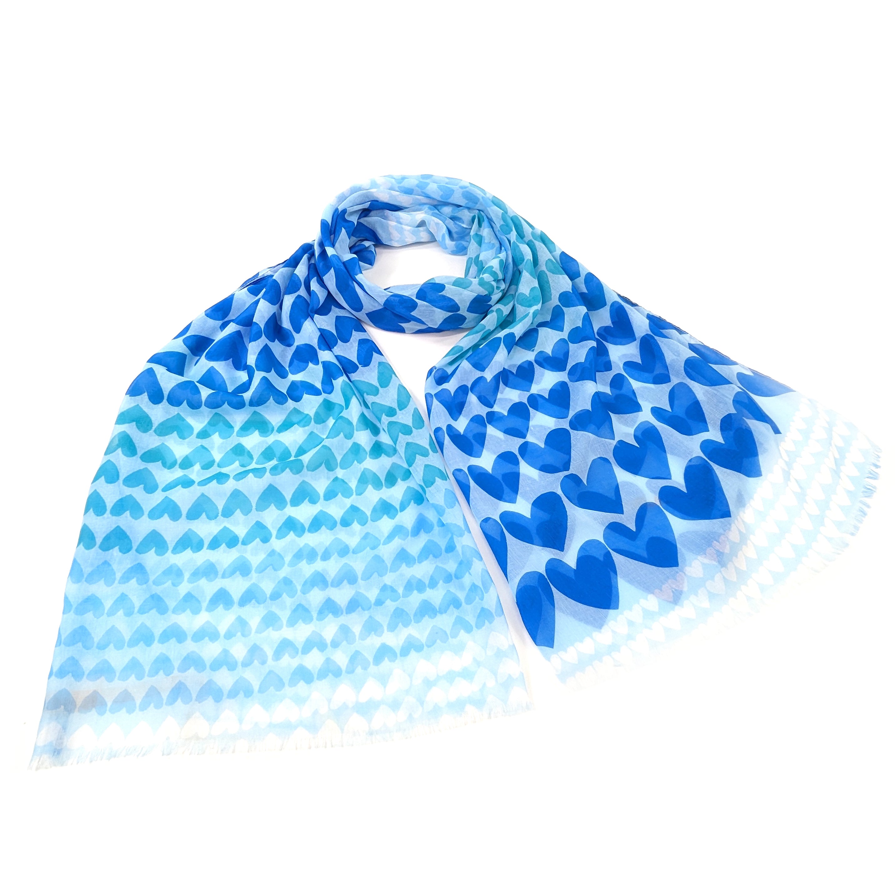 Gradient Heart Scarf Ocean Blue - Soft Winter Fashion Accessory (50x180cm) for Women, Perfect for Valentine's Day Gift & Cold Weather Outfits