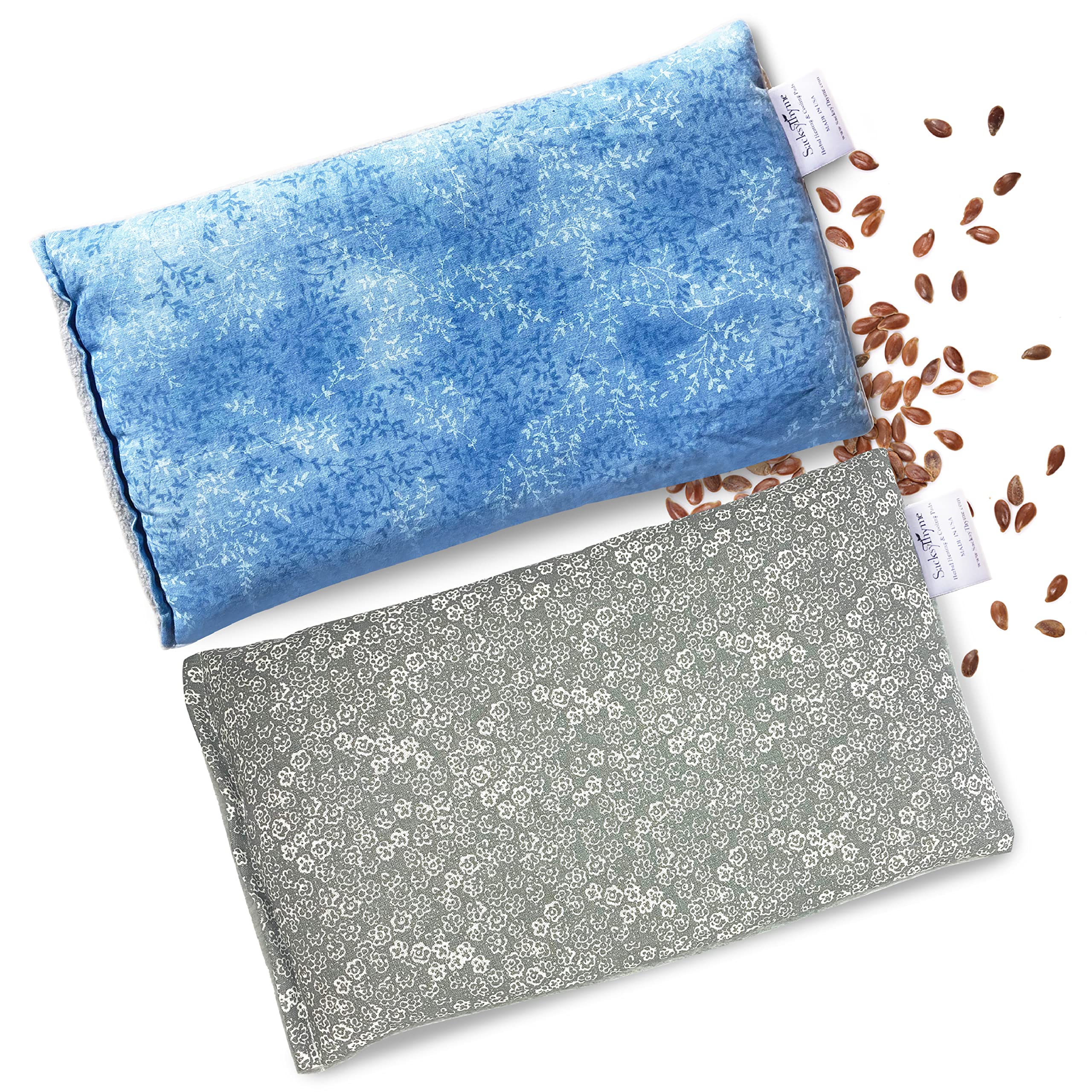 SacksyThyme Microwave Heating Pad for Back Pain, Neck Pain, Menstrual Cramps Relief - Hot & Cold Therapy Pack with Lavender - Flaxseed Moist Heat Pad for Shoulders, Legs - Made in USA (12
