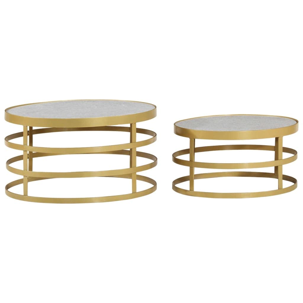FAMIROSA 2-Piece Coffee Table Set - Modern Marble Top with Brass Accents & White Base - Perfect for Living Room, Lounge & Office Decor