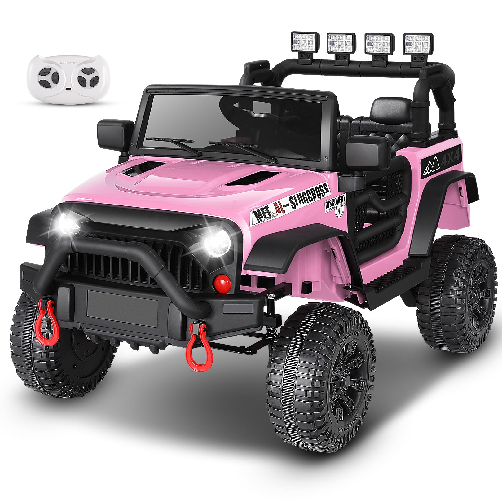 Hikole 12V Kids Electric Ride-On Jeep with Remote Control, Bluetooth, Music & 3 Speeds - Pink Battery-Powered Toy Car for Girls with Suspension Wheels | Perfect for Outdoor Play, Birthday Gifts & Toddler Pretend Driving Fun