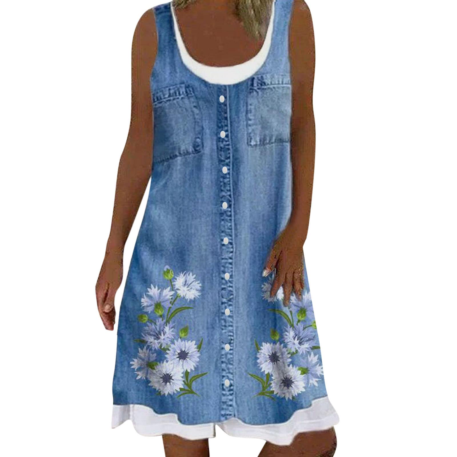 Women's Floral Print Sleeveless Mini Dress - Loose Fit Casual Beach Sundress with Crew Neck | Perfect for Summer Vacations, Pool Parties & Boho Outfits