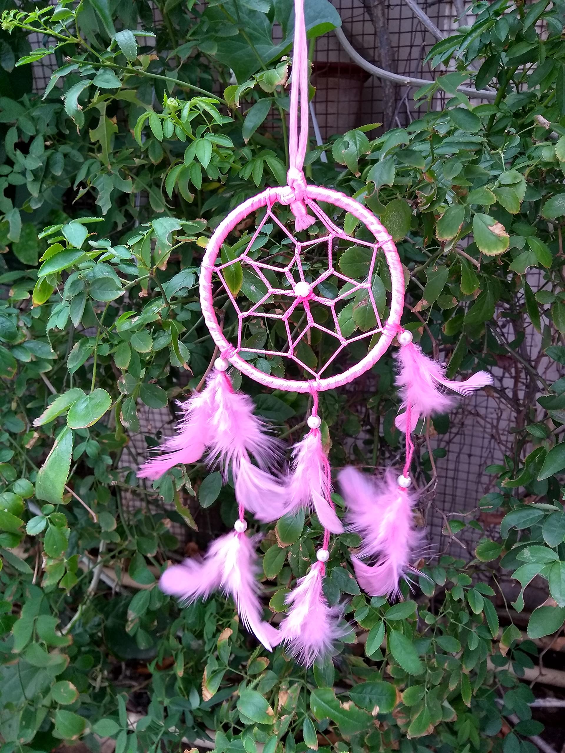 Handmade Dream Catchers Wall Decor - Pink Feather Hanging Ornament for Bedroom, Nursery, Home & Car (3