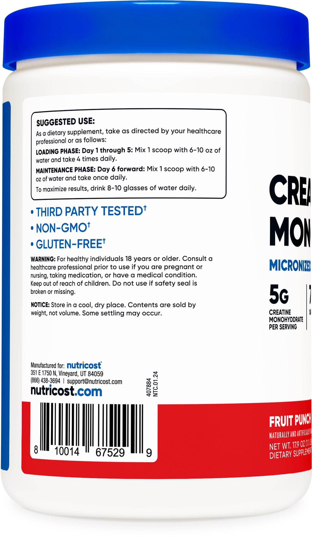 Nutricost Creatine Monohydrate Powder - 500g, Fruit Punch Flavor - Pure Micronized Creatine Supplement for Muscle Growth & Strength - Pre & Post Workout for Athletes & Bodybuilders