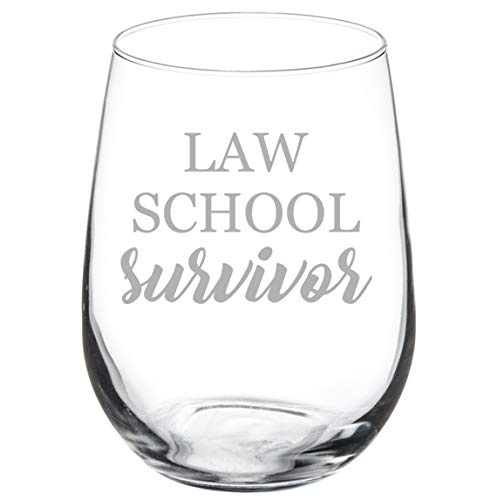 17 oz Stemless Wine Glass Goblet - Funny Law School Survivor Gift for Students, Lawyers & Paralegals - Perfect for Graduation, Office Parties & Celebrations