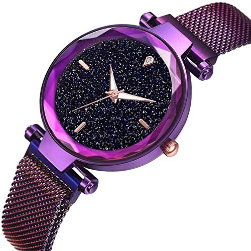 Acnos® Premium 3, 6, 9 Line & 12 Diamond Purple Analog Magnetic Watch for Women & Girls - Stylish 21st Century Design - Perfect for Office, School & Casual Outfits (MGNT-Purple)