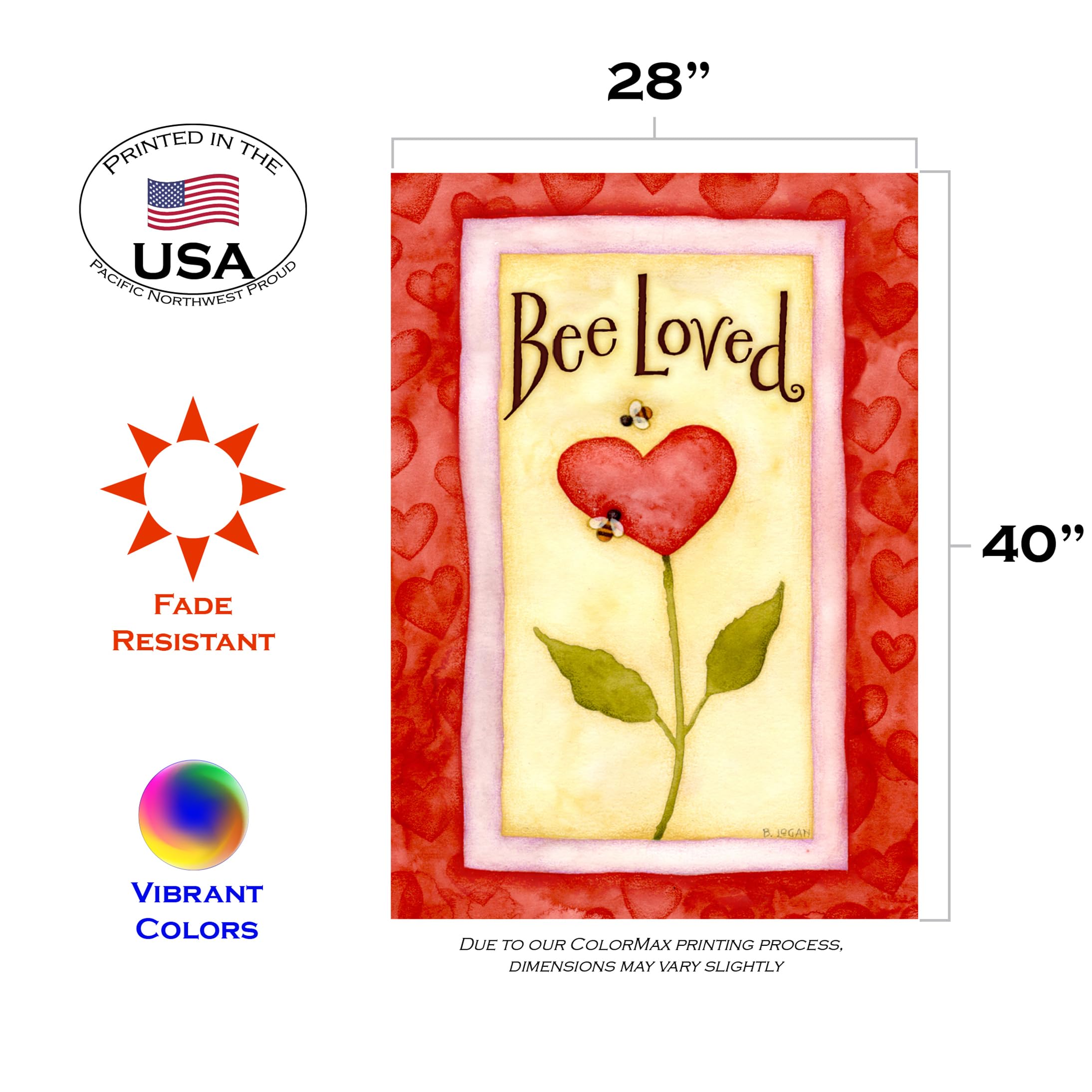 Toland Home Garden 108049 Double Sided Valentine's Day Garden Flag - 28x40 Inch Outdoor Yard Decoration with Bee Design | Perfect for Front Porch, Lawn, and Valentine's Day Home Decor