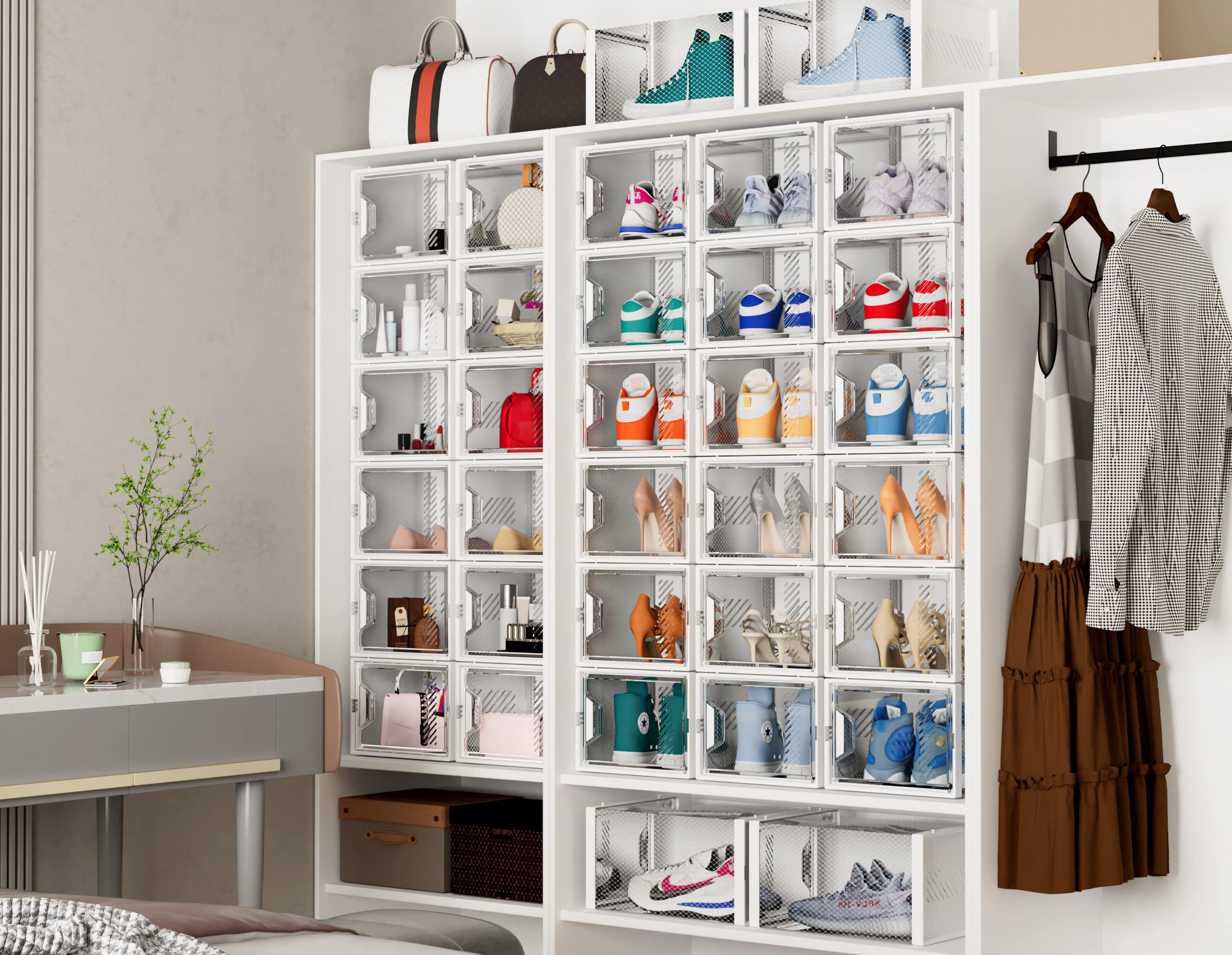 12 Pack X-Large Clear Plastic Stackable Shoe Storage Boxes for Closet - Fits Size 13 Shoes | Perfect for Organizing Sneakers, Boots & Heels in Bedroom or Entryway