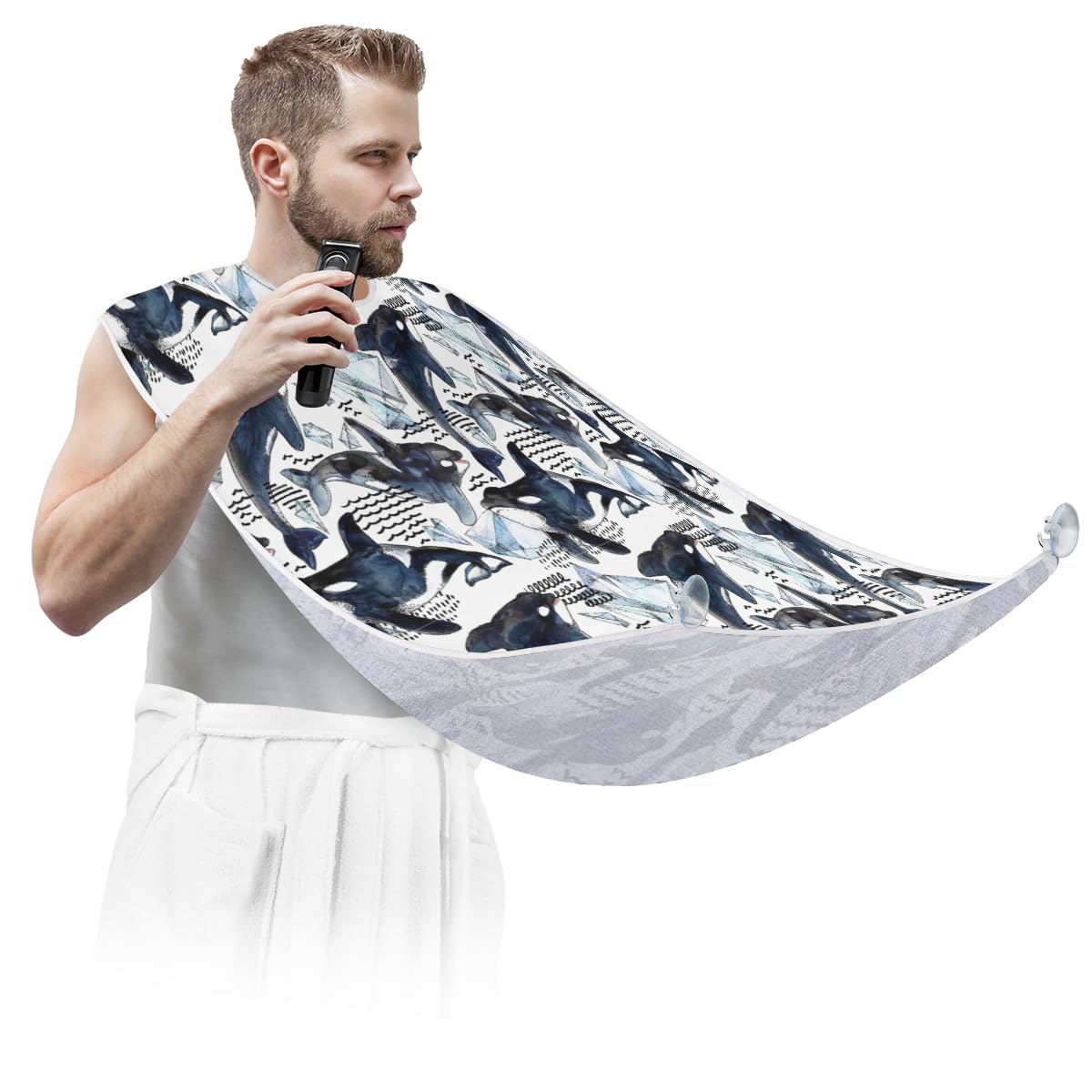 Non-Stick Waterproof Beard Bib for Men - Shaving Apron with Suction Cups, Ice Beard Catcher & Grooming Cloth - Perfect Gift for Husband or Dad (Birthday/Father's Day) - Ideal for Home Barbering & Wet Shaving