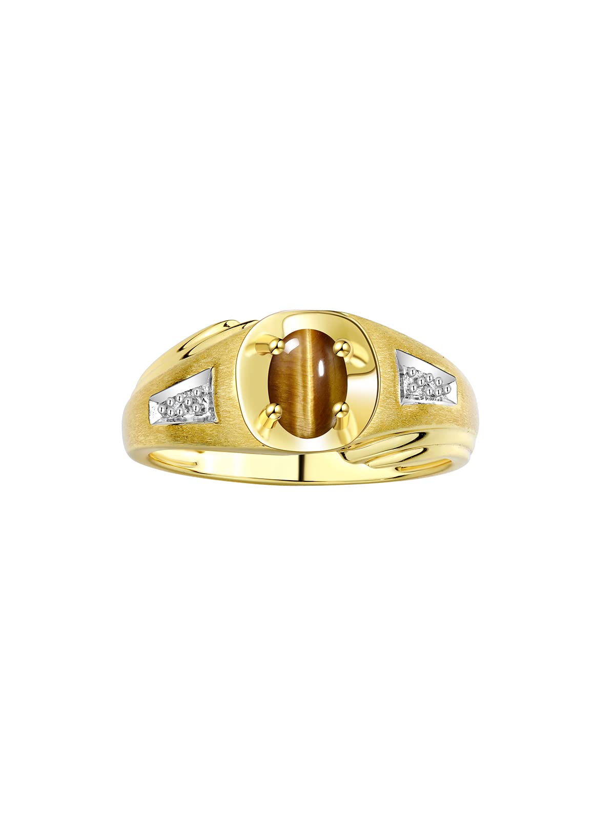 Rylos Men's Classic Designer 8X6MM Oval Gemstone & Diamond Ring - Yellow Gold Plated Silver Birthstone Ring for Men (Sizes 8-13) | Perfect for Weddings, Anniversaries & Gifts