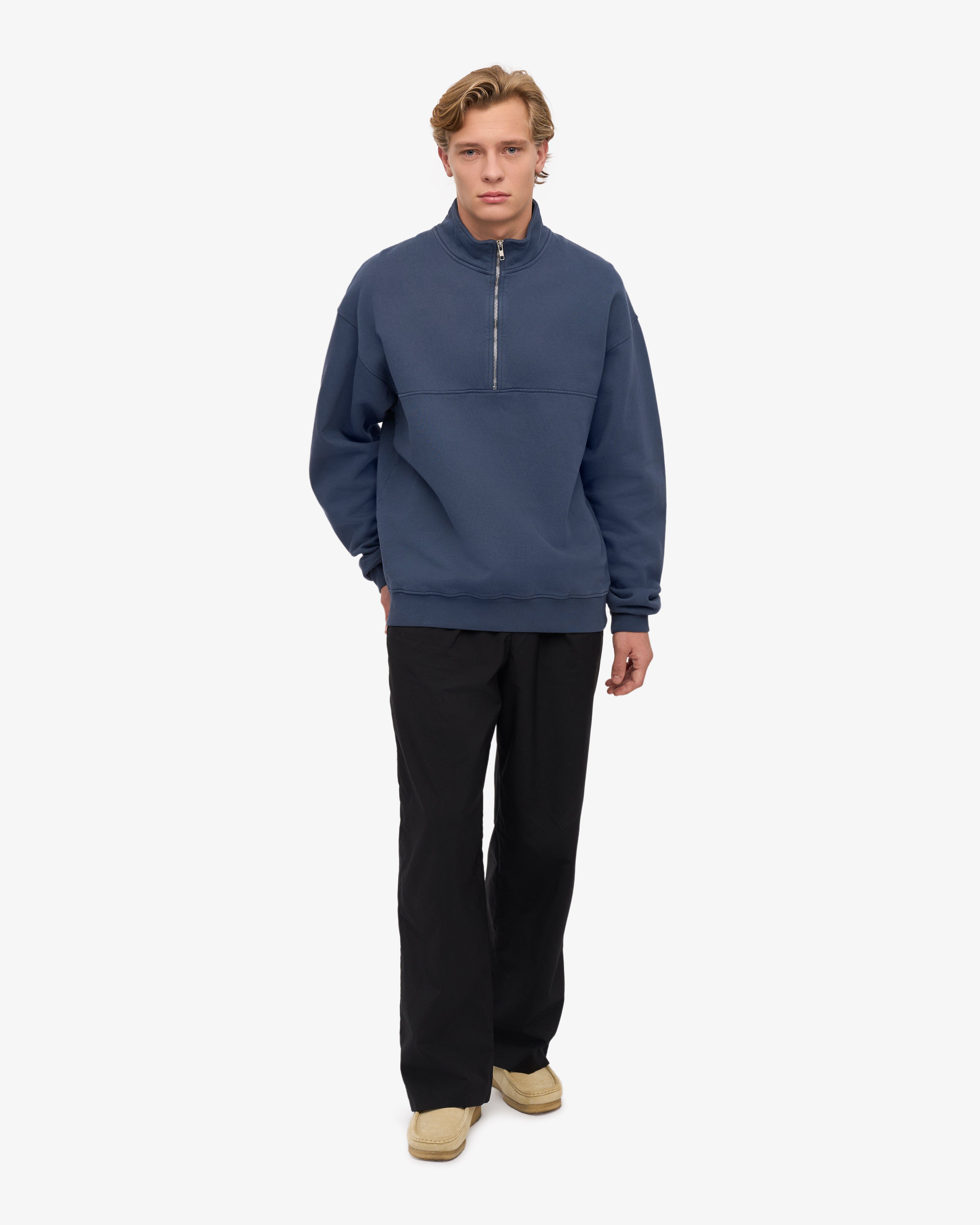 Organic Quarter Zip Sweatshirt for Men - Soft & Breathable Petrol Blue Pullover - Perfect for Casual Wear, Outdoor Activities & Layering