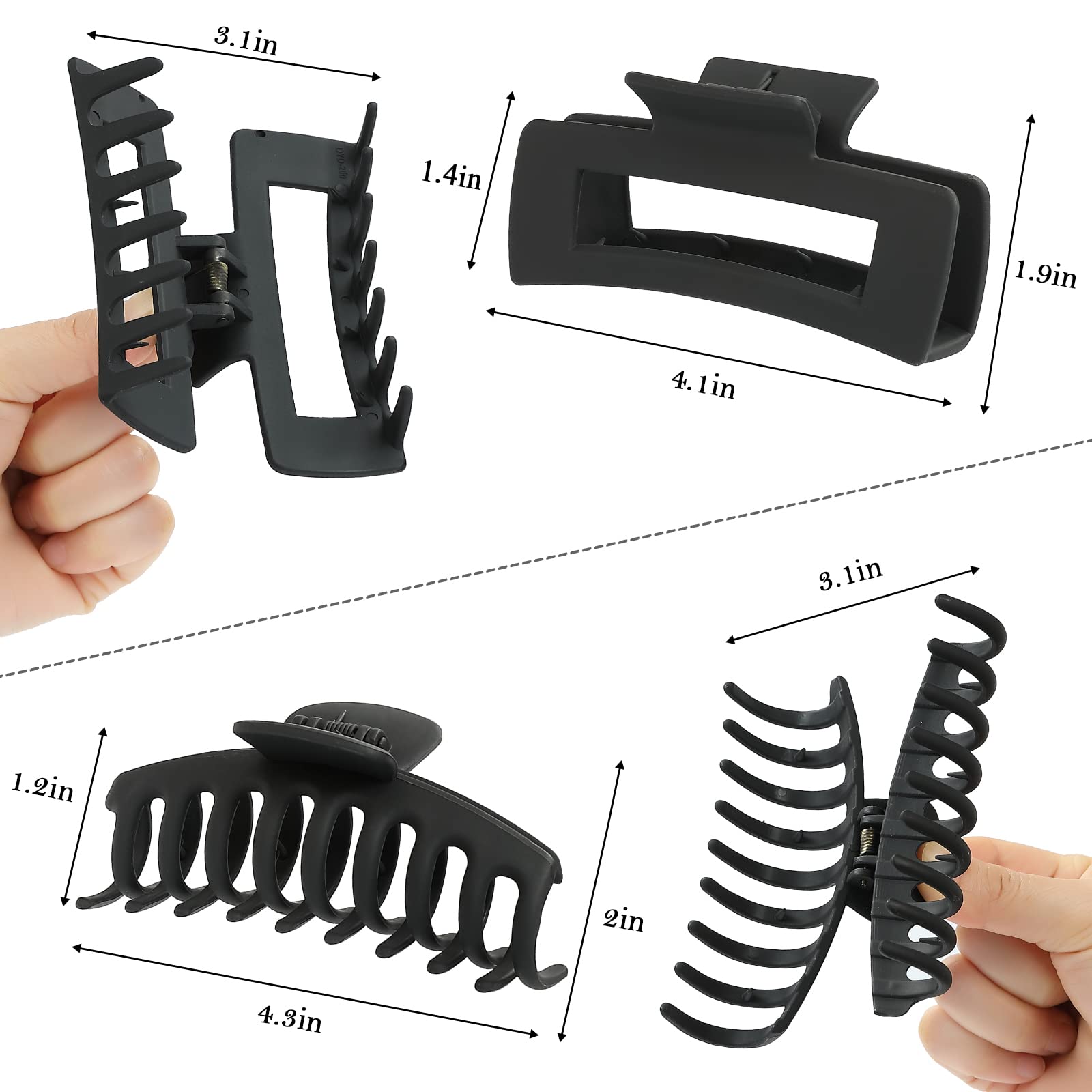 Laxizar 8 Pack Large Hair Claw Clips for Women - 4.3 Inch Rectangular Hair Clips for Styling & Updos