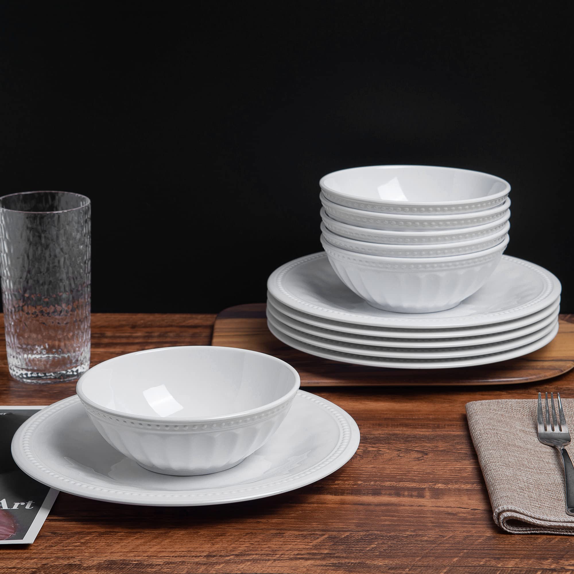 KX-WARE 7-inch Melamine Bowls, 30oz White Salad Pasta Dinner Bowls Set of 8 | Durable & Lightweight for Outdoor Picnics, Parties, and Everyday Dining